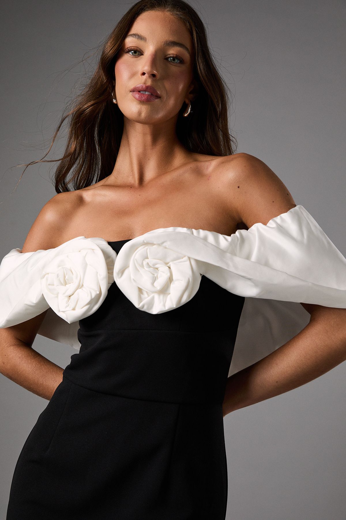 Coast Bardot Rose Detail Maxi Dress Mono image 2