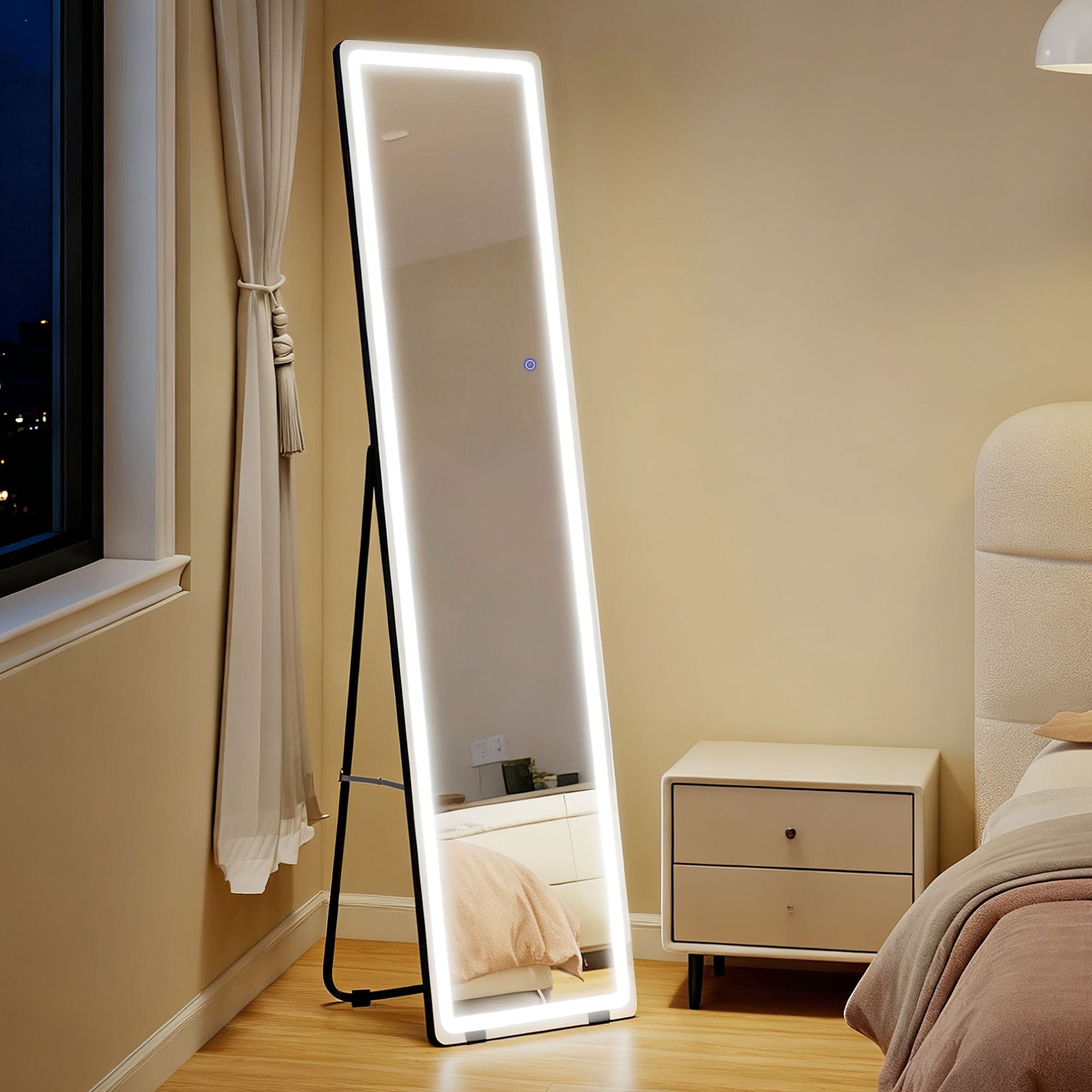 HOMCOM Full Length Mirror with LED Light Free Standing Floor Mirror Bedroom image 1