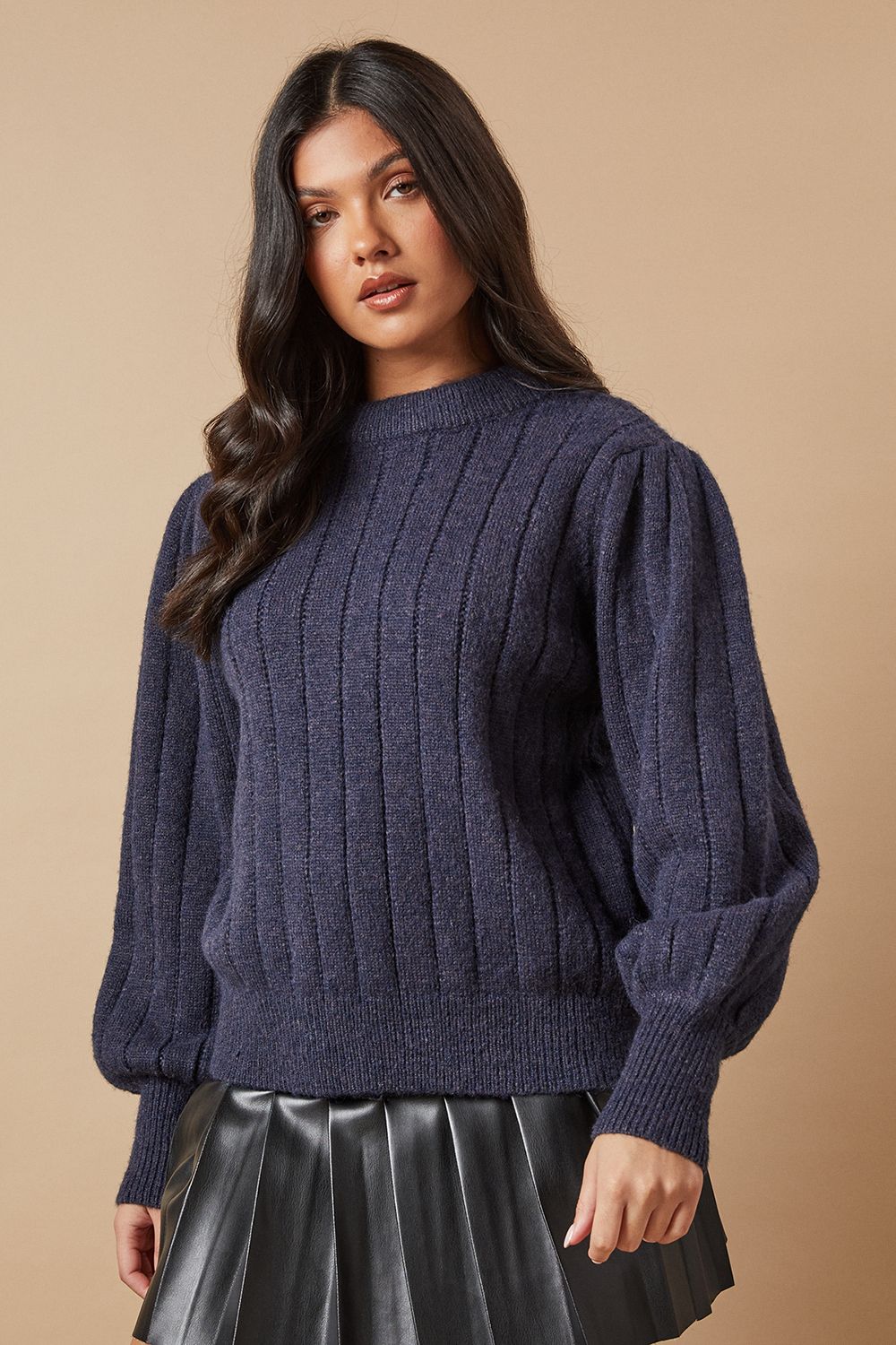 Oasis Bow Back Ribbed Jumper Navy image 1