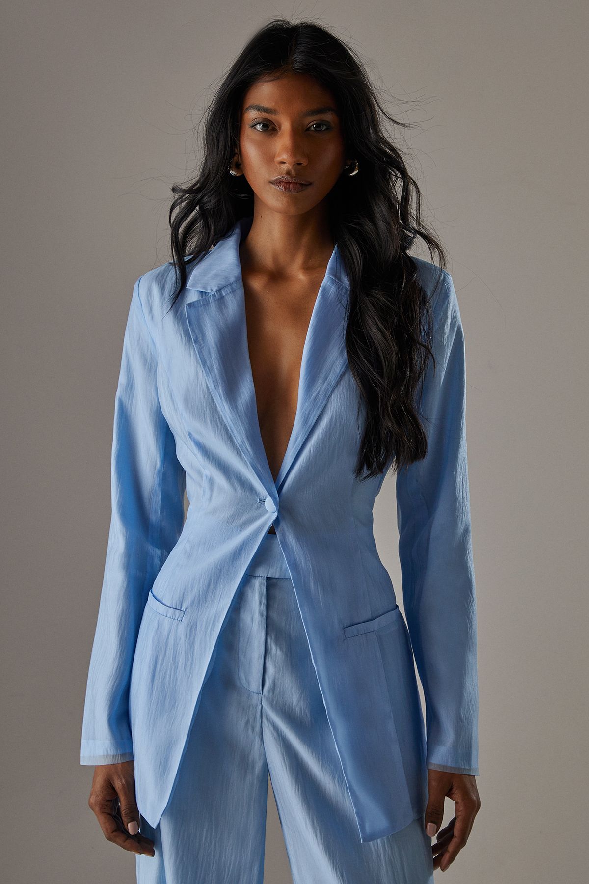 Warehouse Deconstructed Organza open Back Blazer True Blue image 2