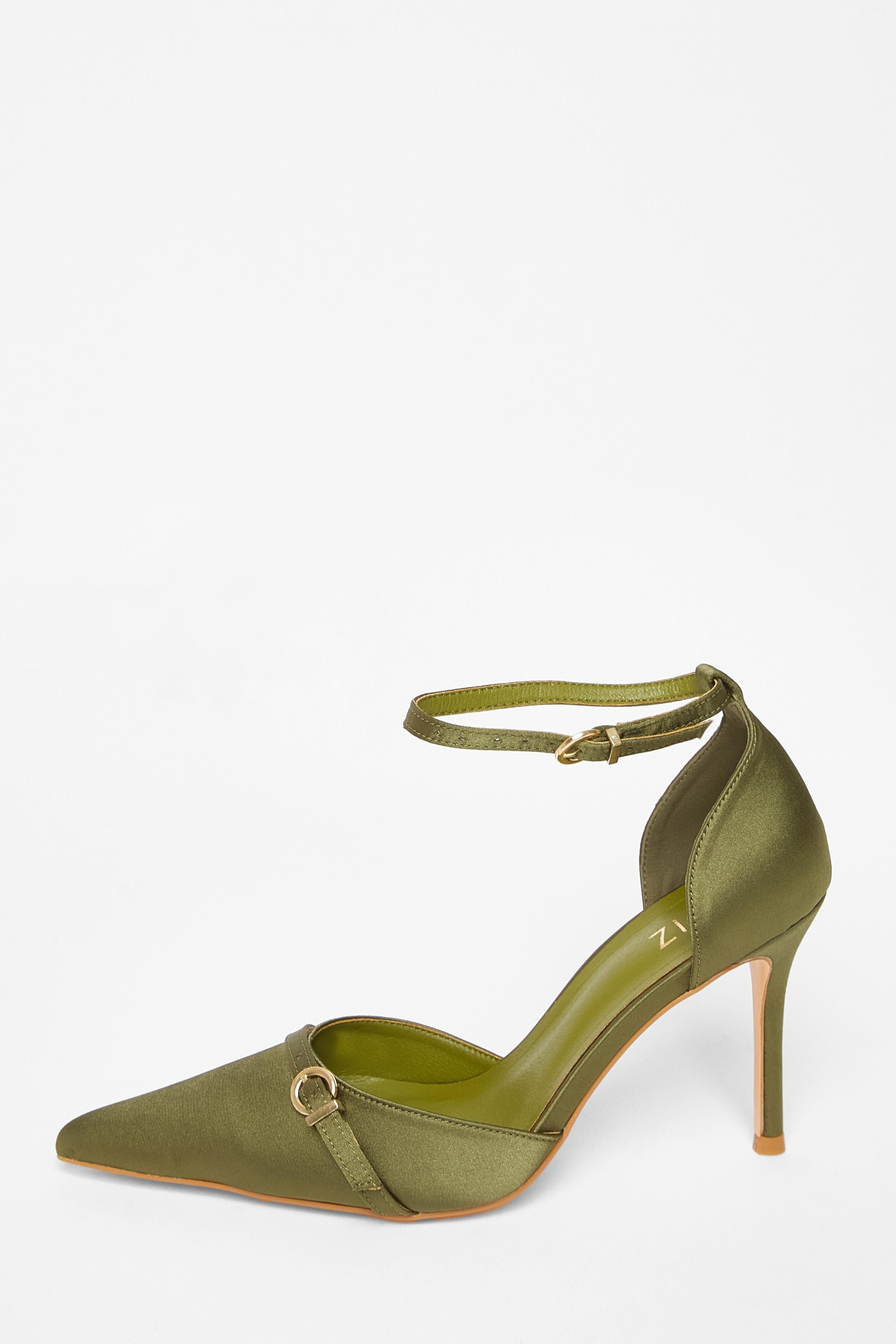 Quiz Green Satin Buckle Court Heels image 3