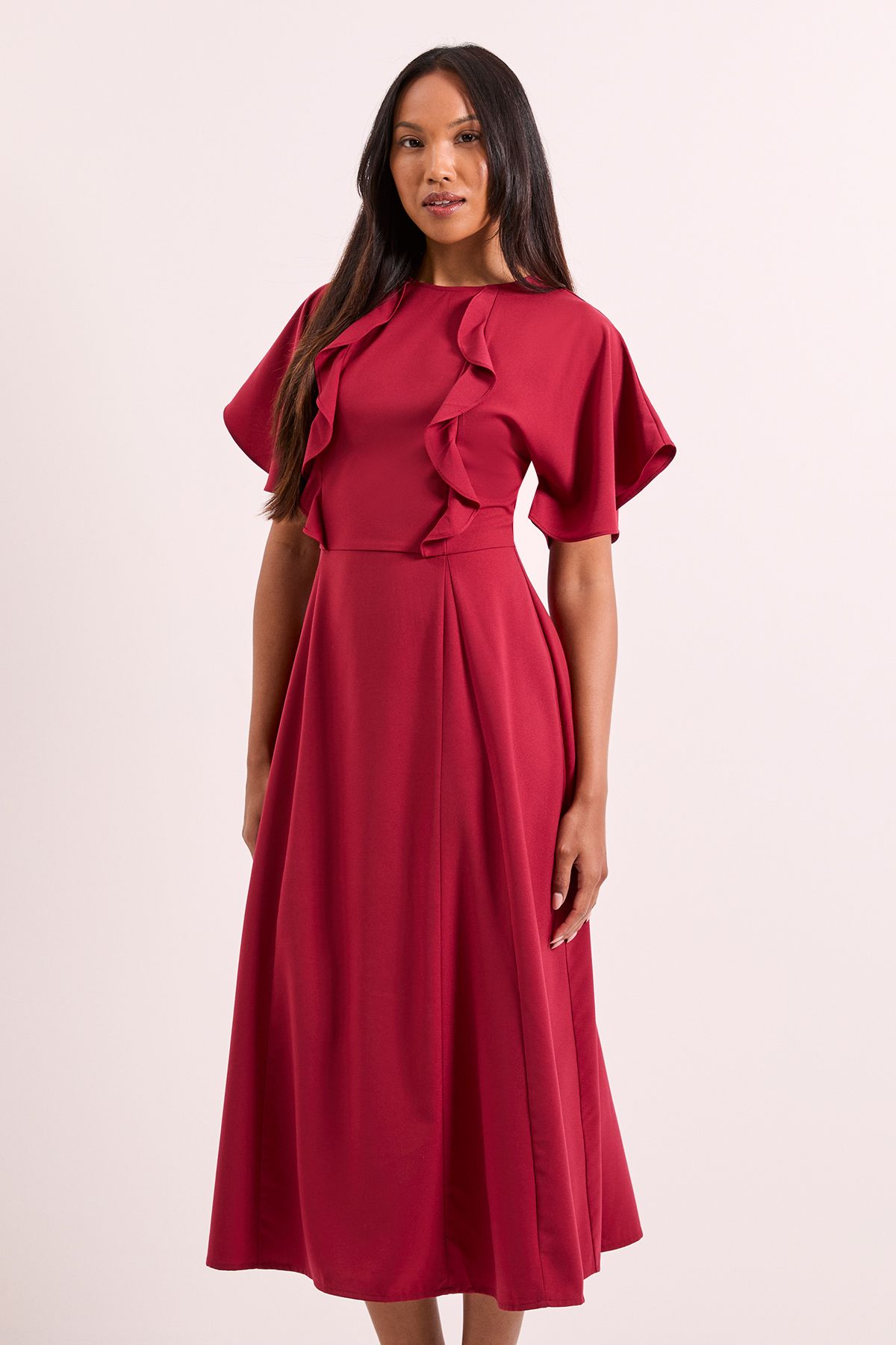 Principles Rust Frill Detail Crepe Midi Dress Rust image 2