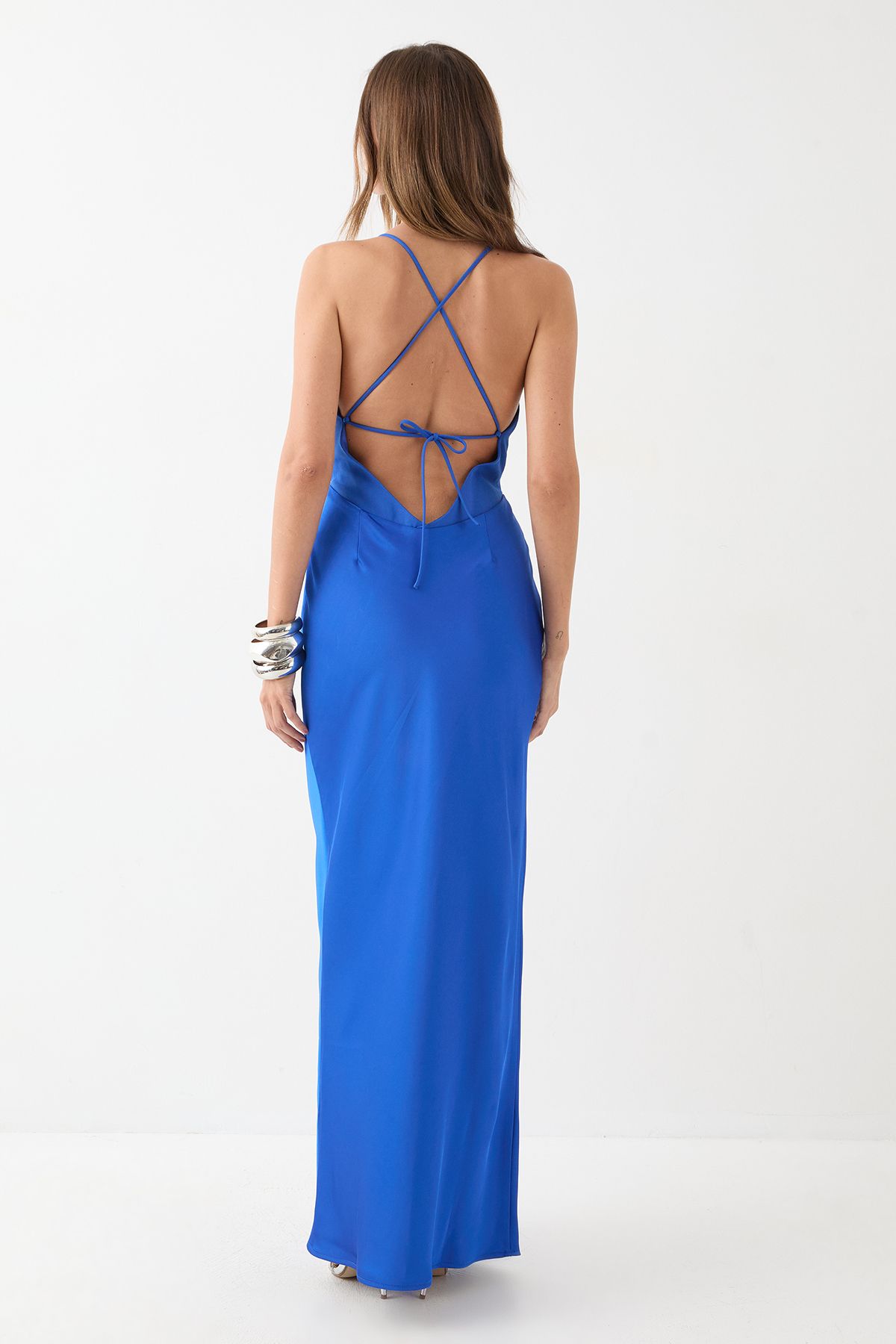 MissPap Premium Bust Panel Satin Bias Maxi Bridesmaid Dress Cobalt image 3