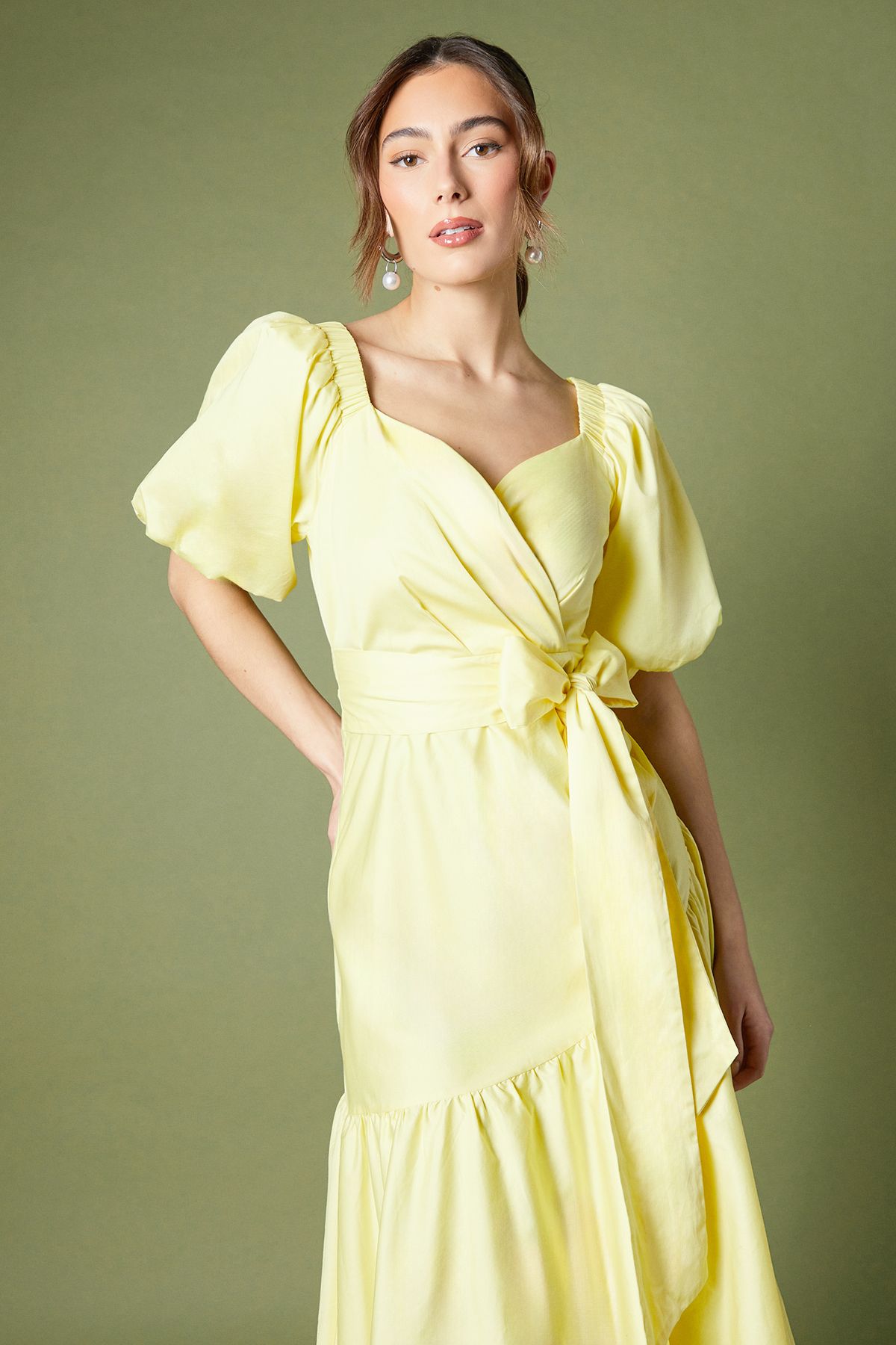 Coast Puff Sleeve Midi Dress Yellow image 2
