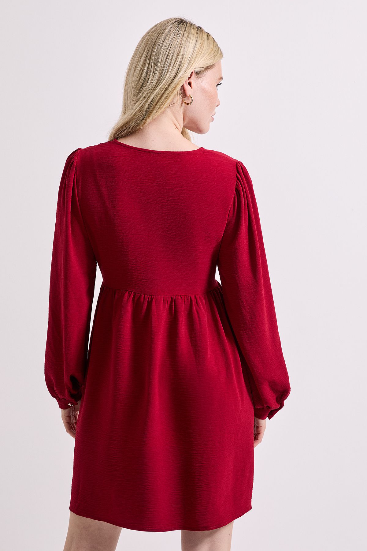 Dorothy Perkins Bow Front Blouson Sleeve Mini Dress Berry image 3