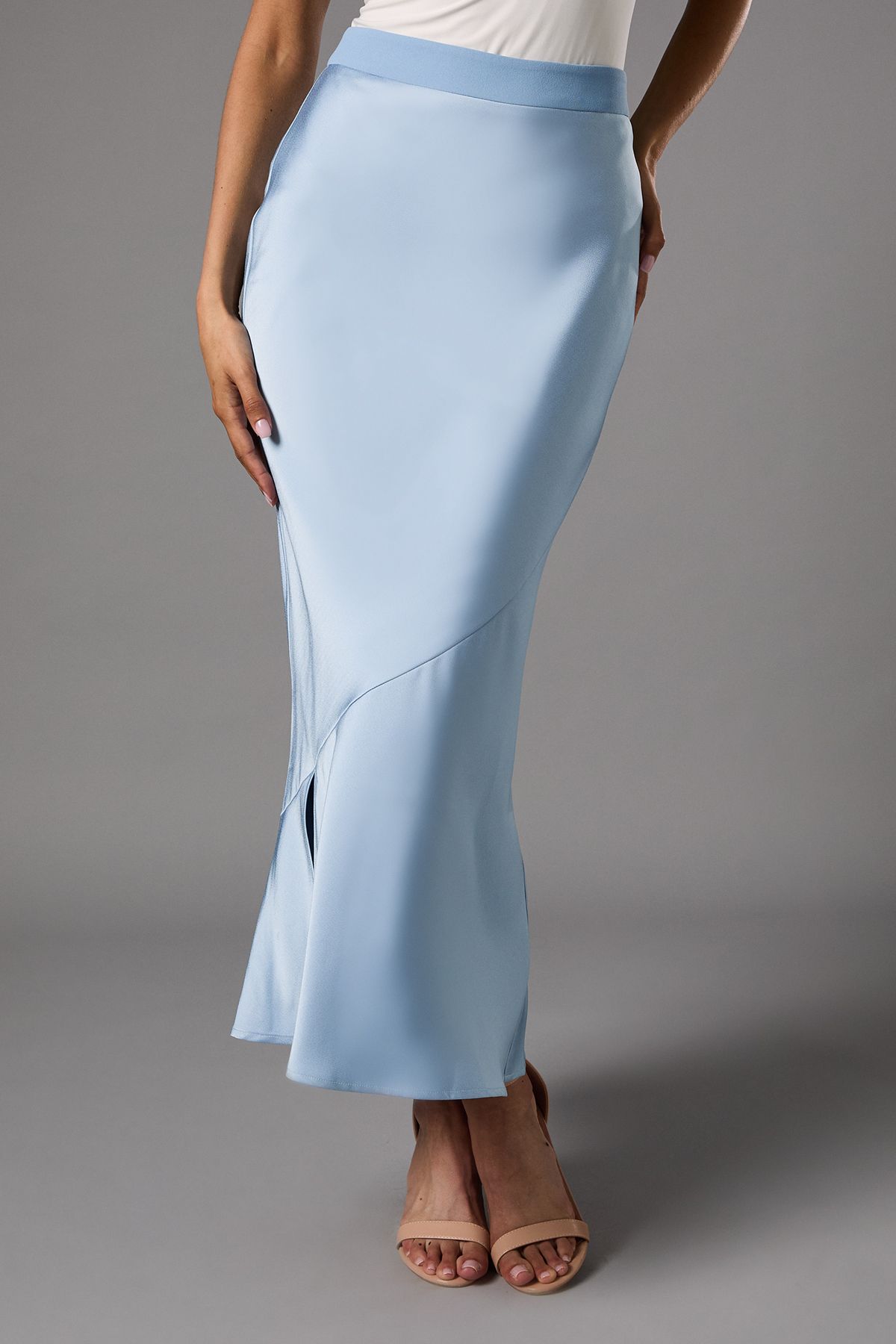 Coast Satin Detail Fitted Skirt Dusty Blue image 2