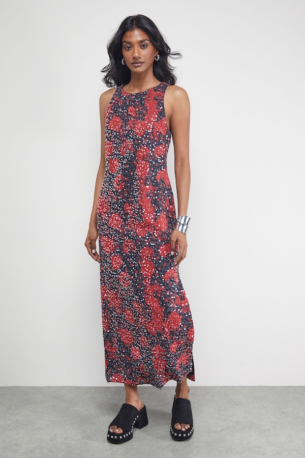 Warehouse Sequin Embellished Racer Midi Dress Multi