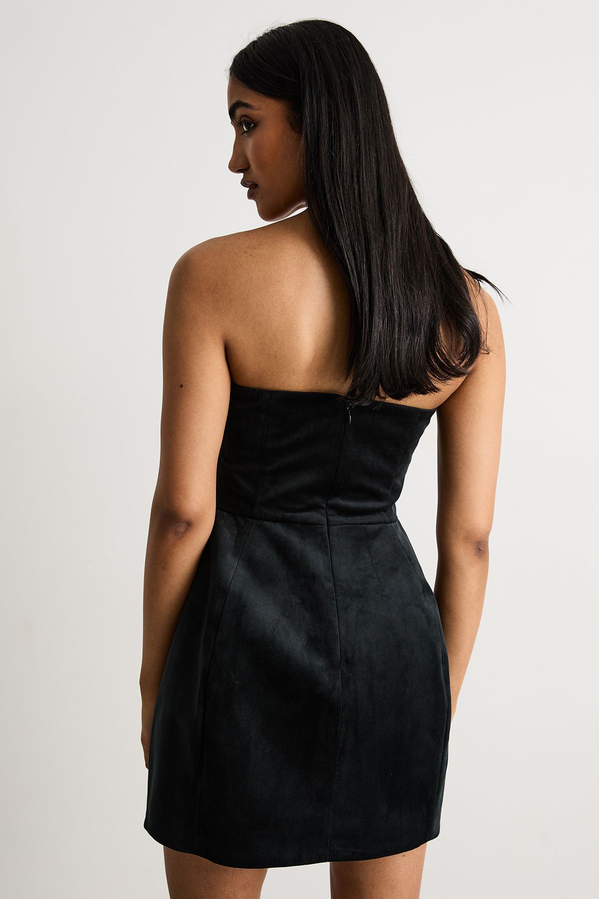 Warehouse Bonded Velvet Mini Bustier Dress Black image 3