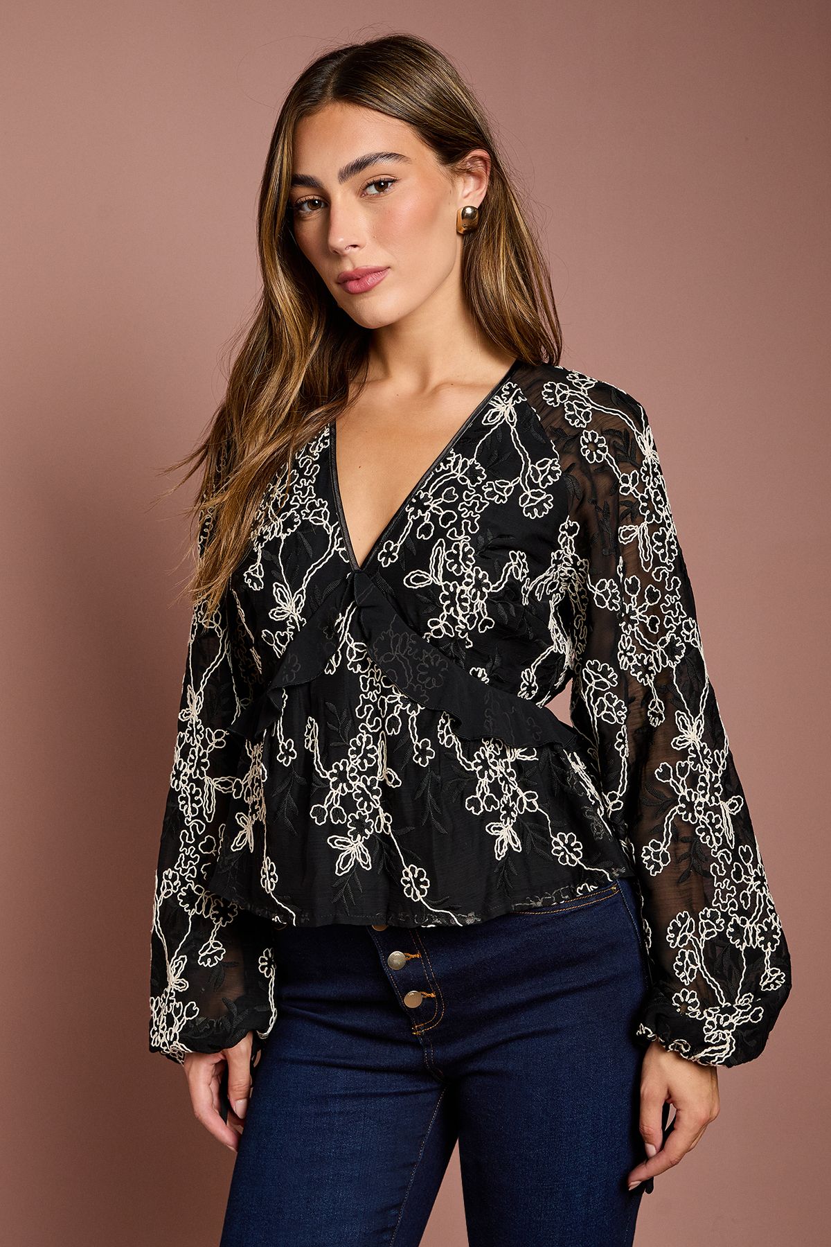 Coast Embroidered Frill Blouse Mono image 1