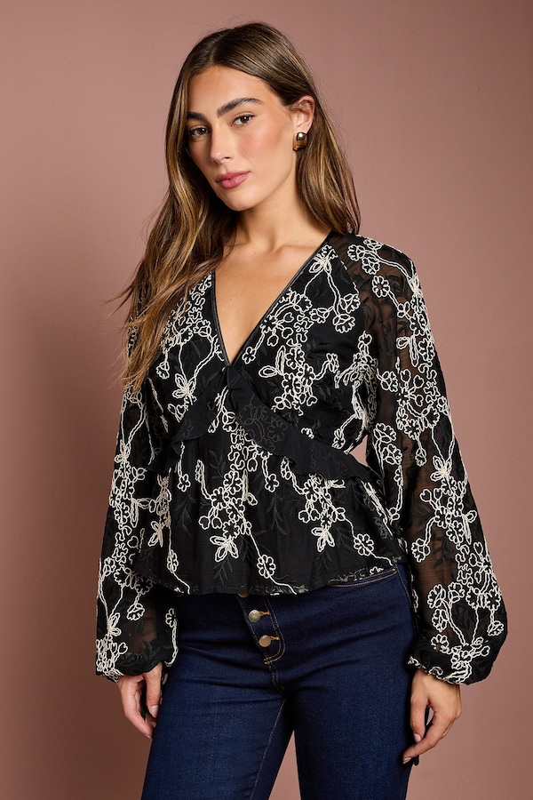 Coast Embroidered Frill Blouse Mono