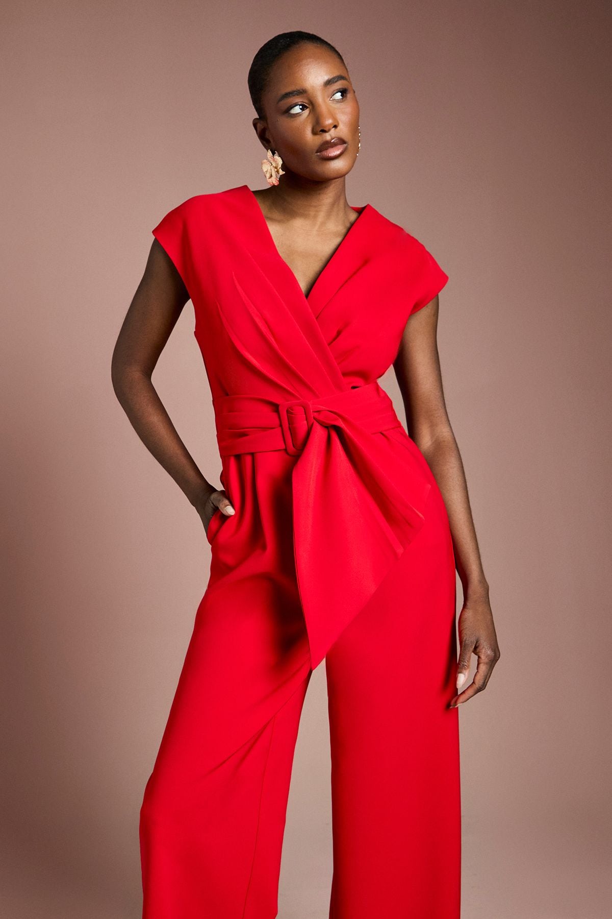 Coast Belted Crepe Jumpsuit Red image 2