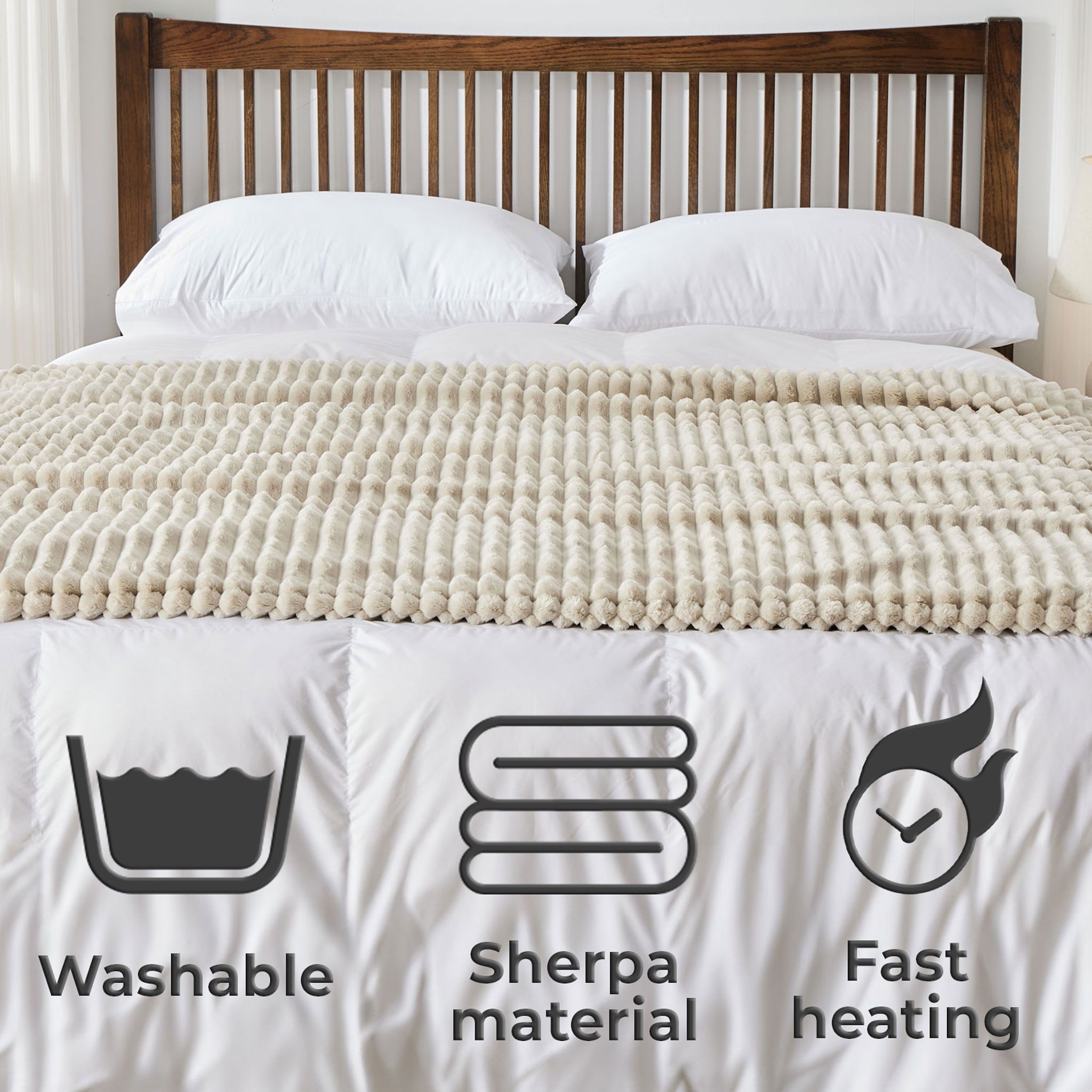 Neo Waffle Shaped Electric Blanket Heated Fleece Overblanket Throw Machine Washable Remote Timer Control Heat Settings image 4