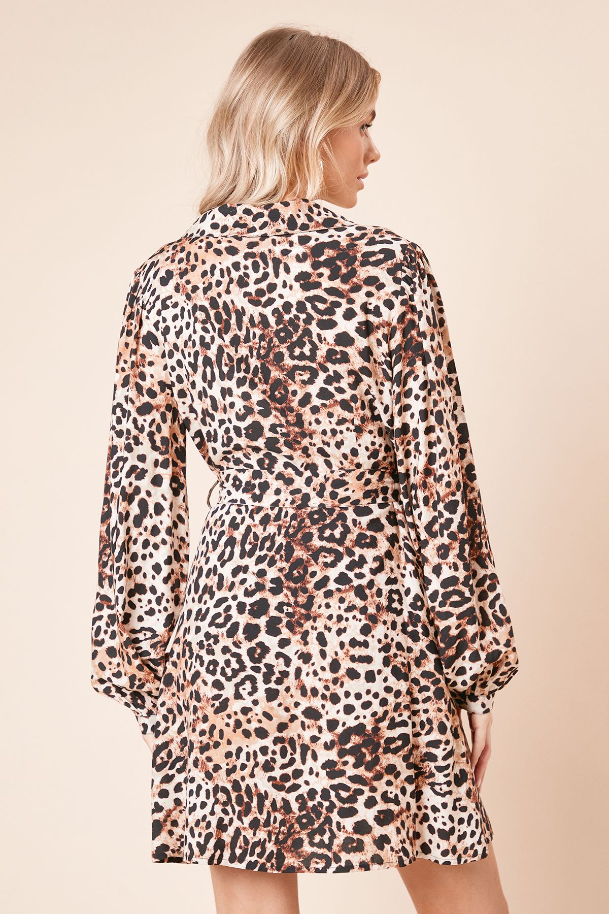 Dorothy Perkins Animal Blouson Sleeve Mini Shirt Dress Animal image 4