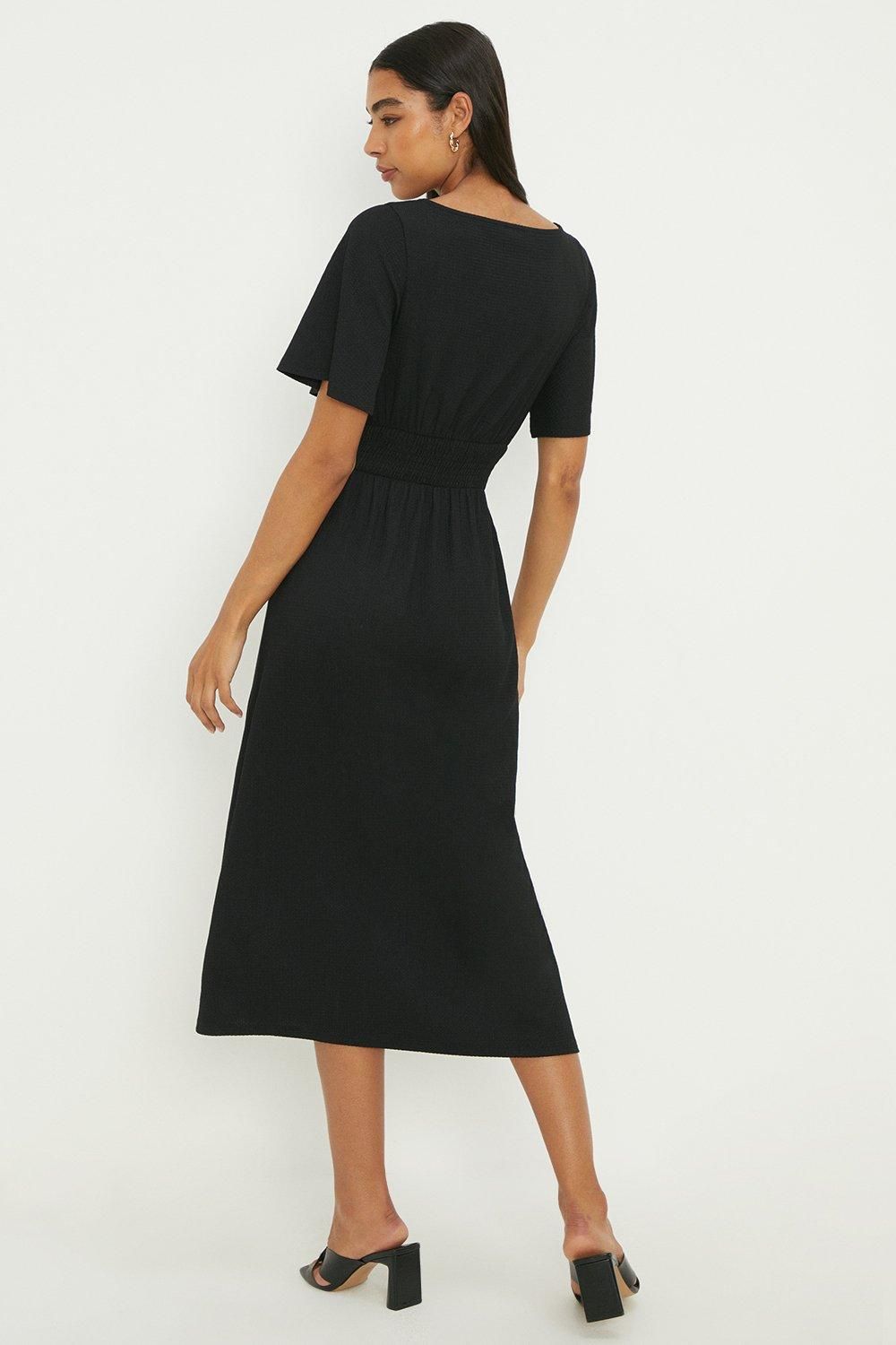Dorothy Perkins Black Shirred Waist Short Sleeve Midi Dress Black image 3