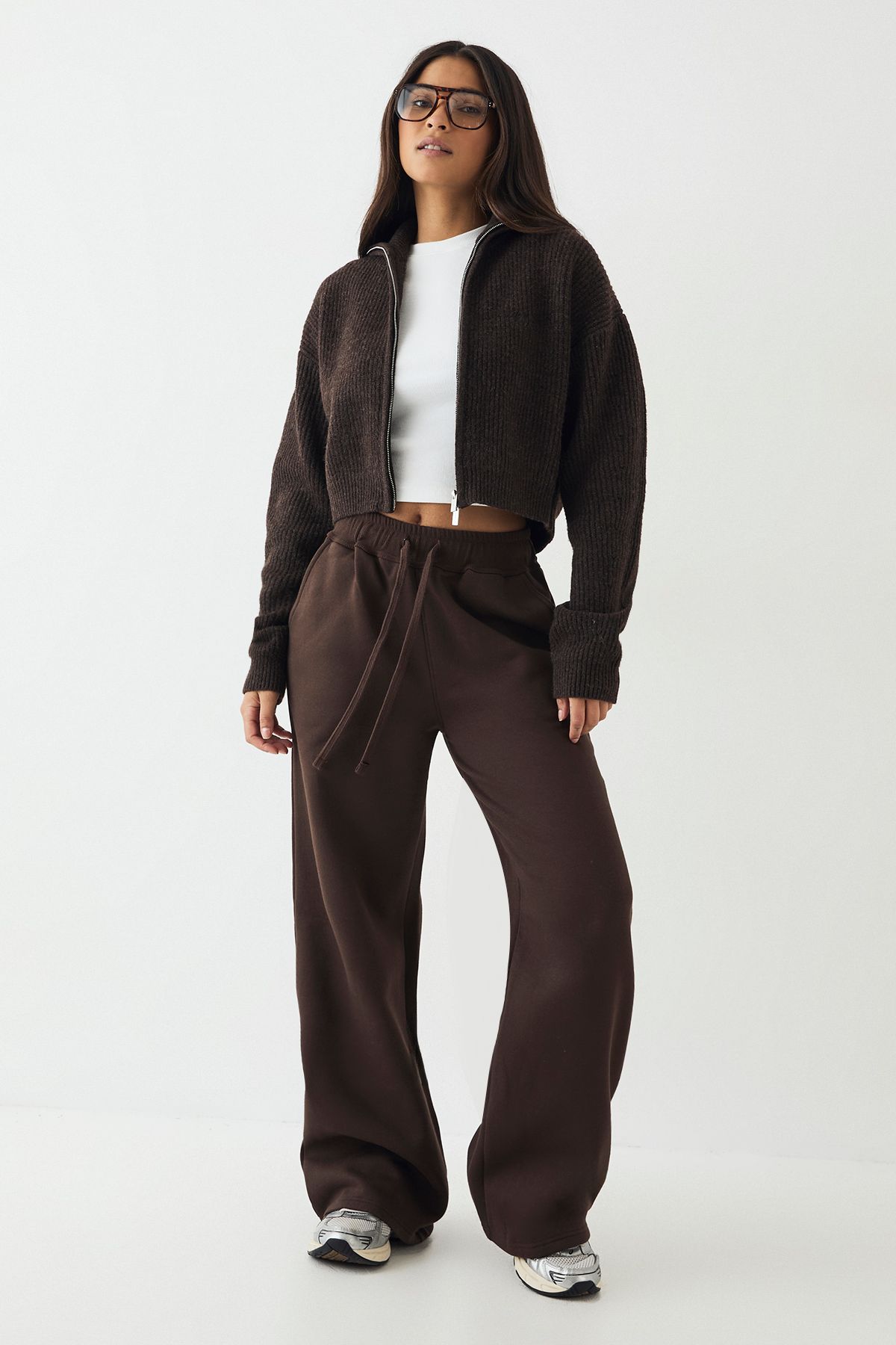 DSGN Studio DSGN Studio Double Zip Through Knitted Jumper Espresso image 3