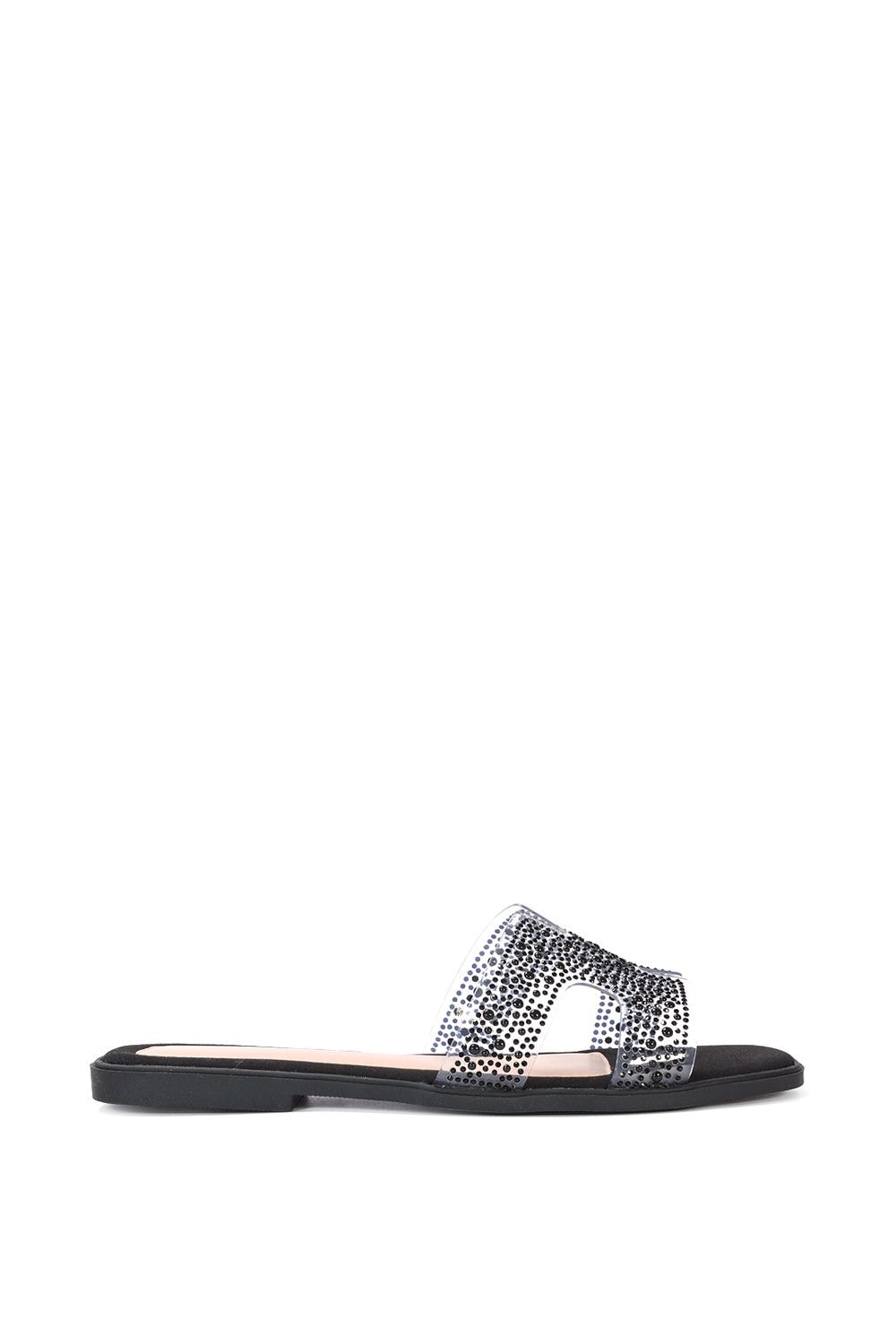 XY London 'Patsy' Square Toe Slip On Diamante Slider Sandal Shoes image 1