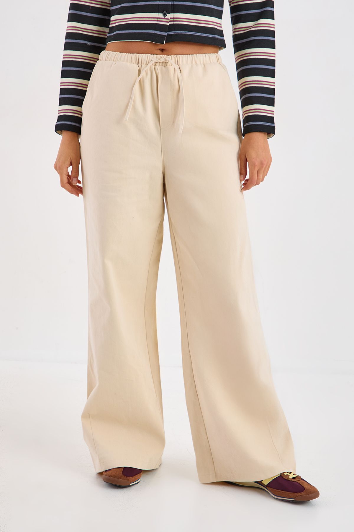 NastyGal Wide Leg Cargo Pants Stone image 1