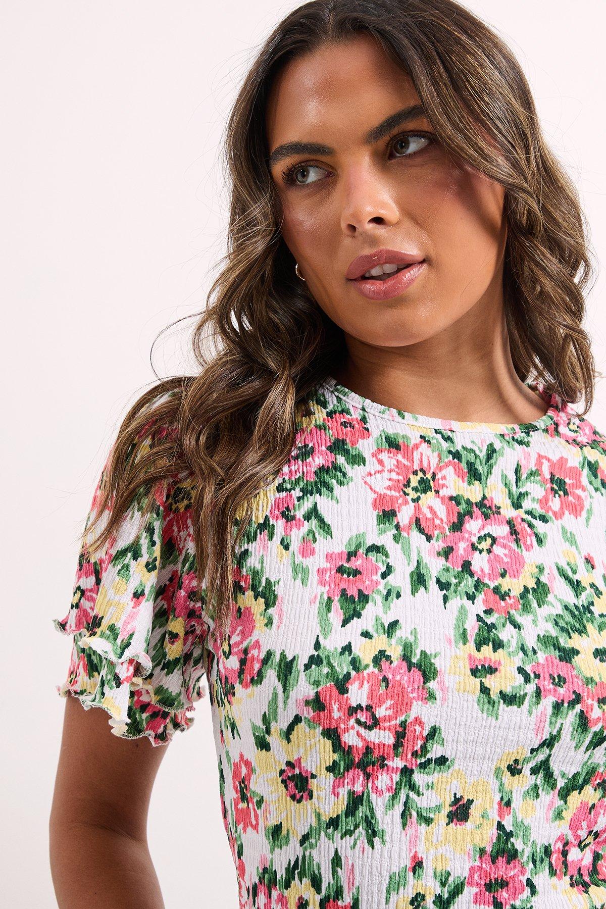 Dorothy Perkins Floral Floral Ruffle Sleeve Printed Jersey