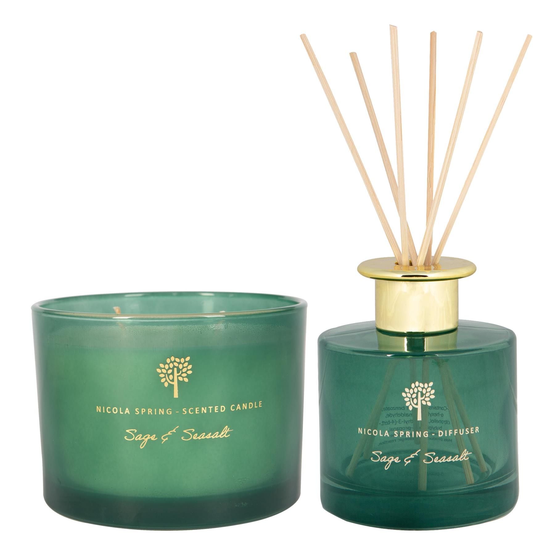 Nicola Spring Sage & Seasalt Candle & Diffuser Gift Set - 350g Jar + 200ml Diffuser image 1