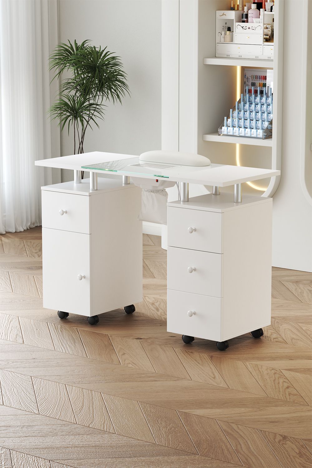 SHEONLY Professional Mobile Manicure Table with Built-in Dust Collector and Drawers image 2