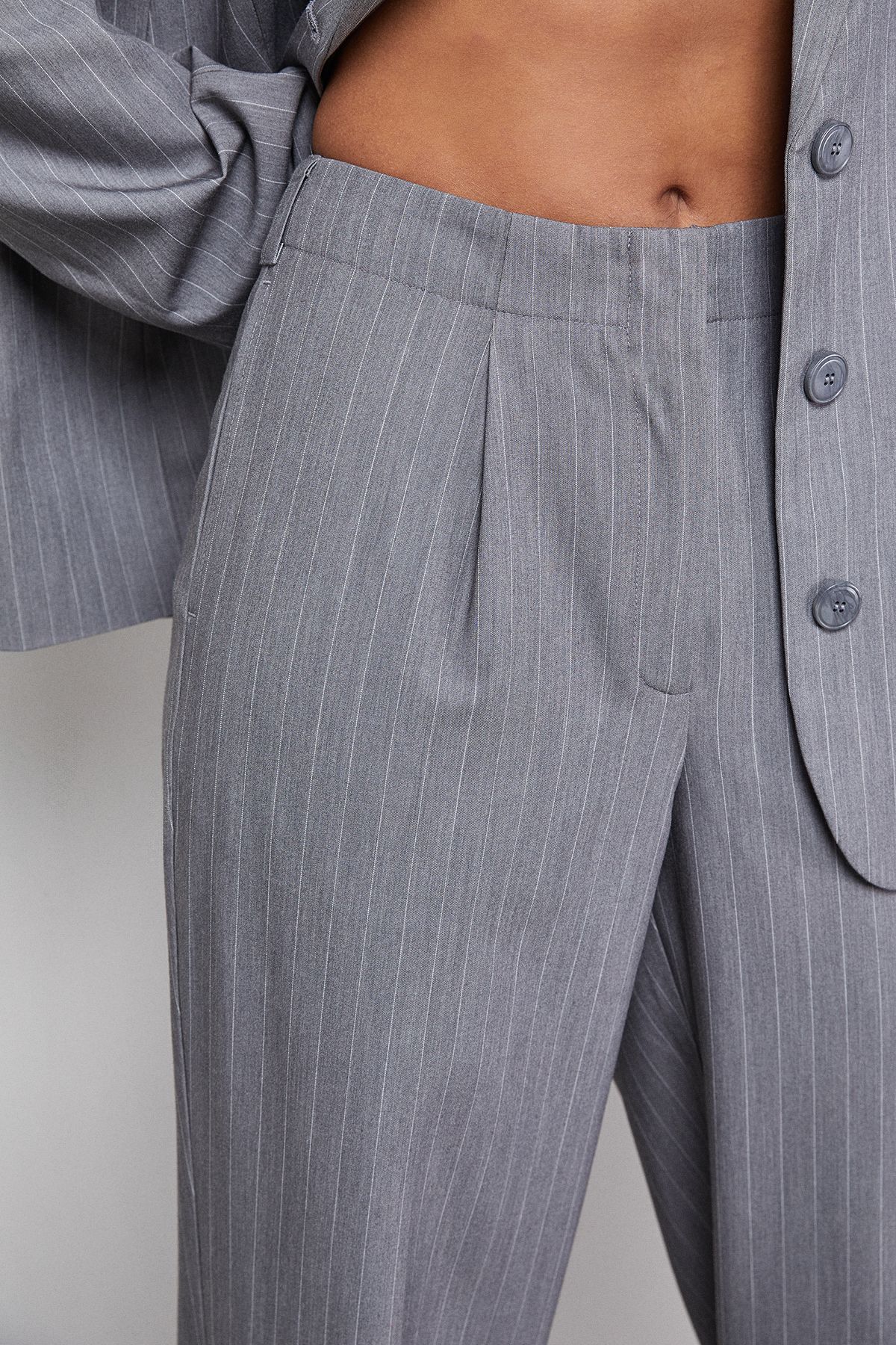 Warehouse Pinstripe Turn Up Wide Leg Trouser co ord Grey image 4