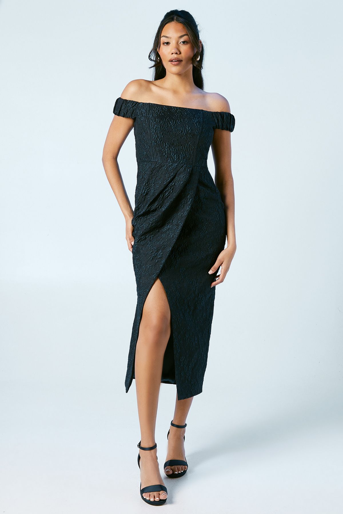 Coast Jacquard Bardot Bridesmaid Column Dress Navy image 1