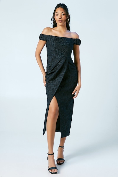 Coast Jacquard Bardot Bridesmaid Column Dress Navy