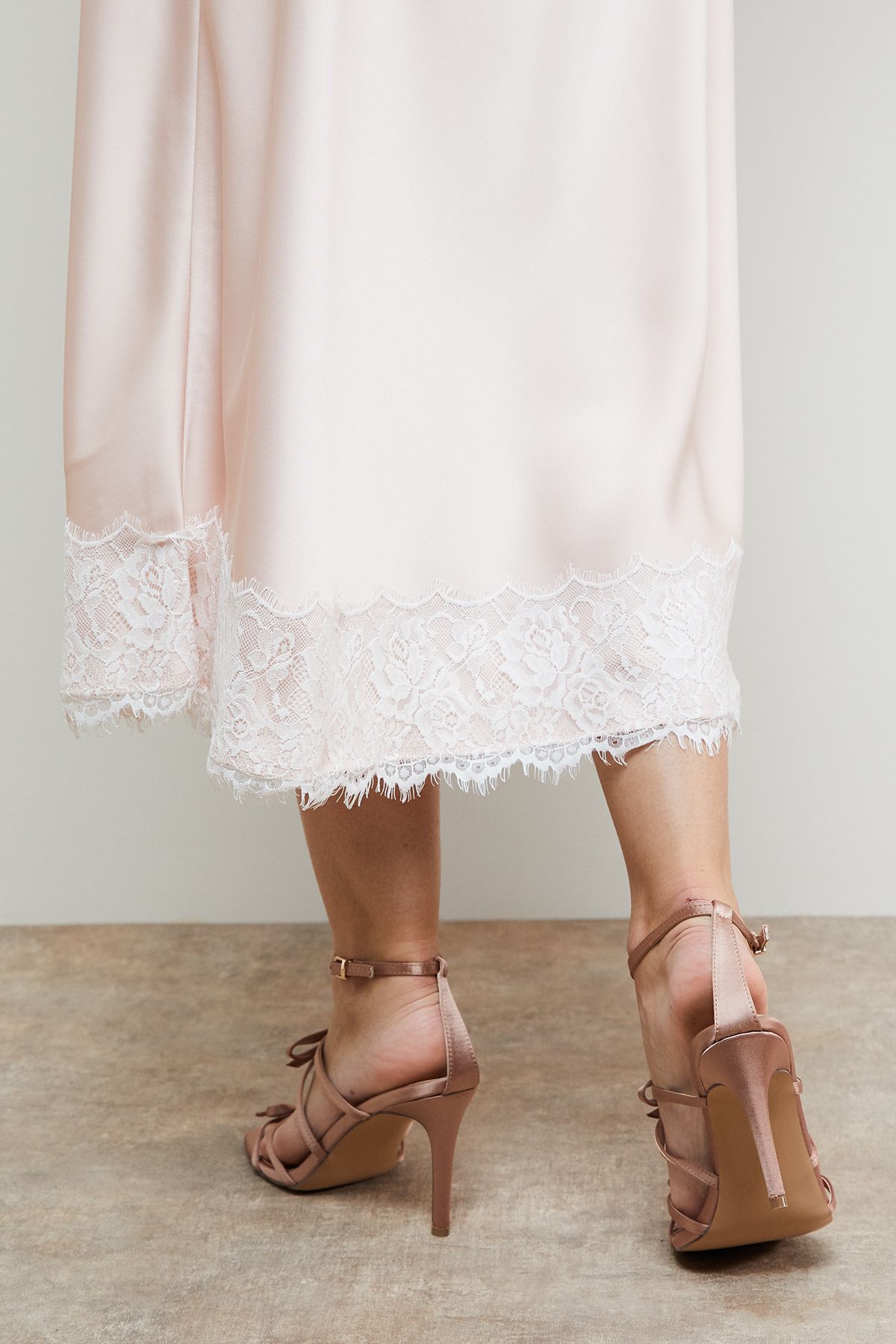 Oasis Dalpha Satin Bow Multi Strappy High Stiletto Heel Sandals Mocha image 4