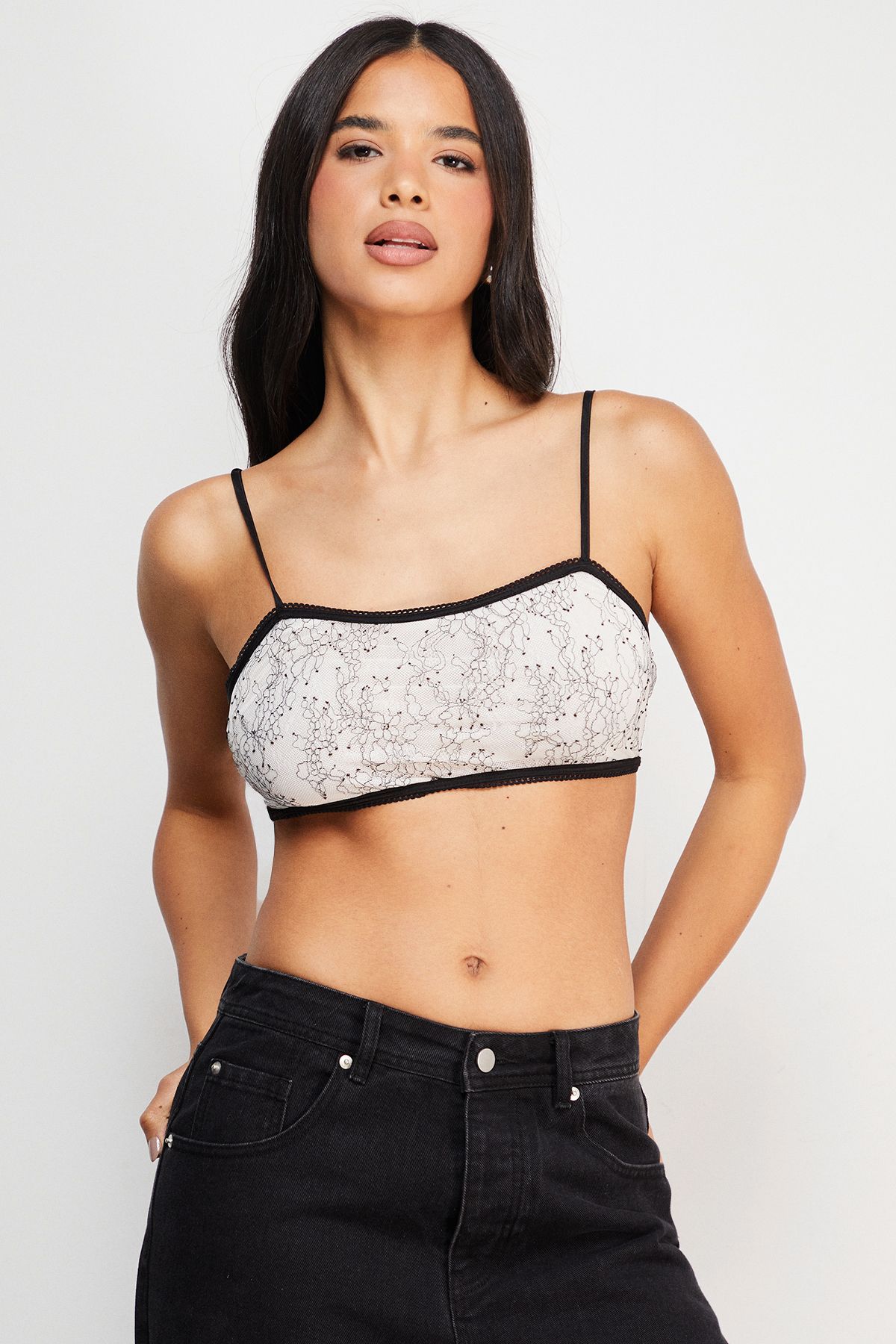 Warehouse Lace Square Neck Bralette Mono image 1