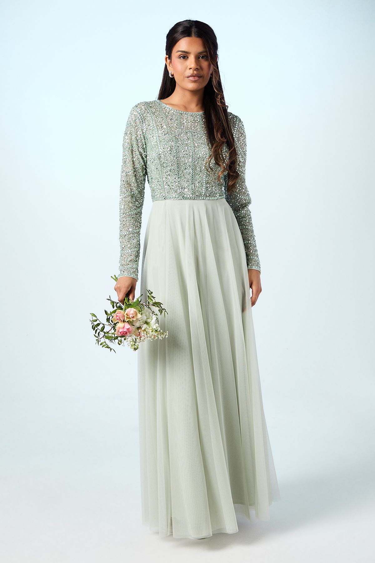 Coast Petite Mixed Gem Tulle Skirt Bridesmaid Dress Sage image 1