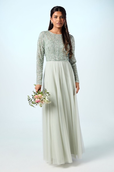 Coast Petite Mixed Gem Tulle Skirt Bridesmaid Dress Sage