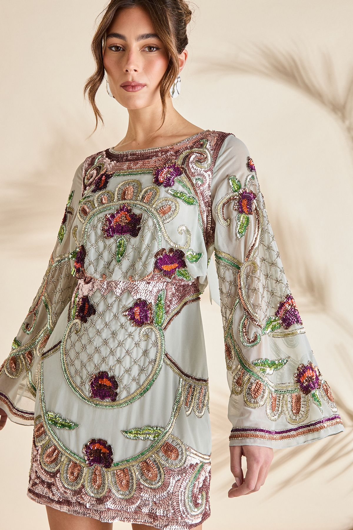 Coast Heavily Embellished Sequin Mini Dress Aqua image 4