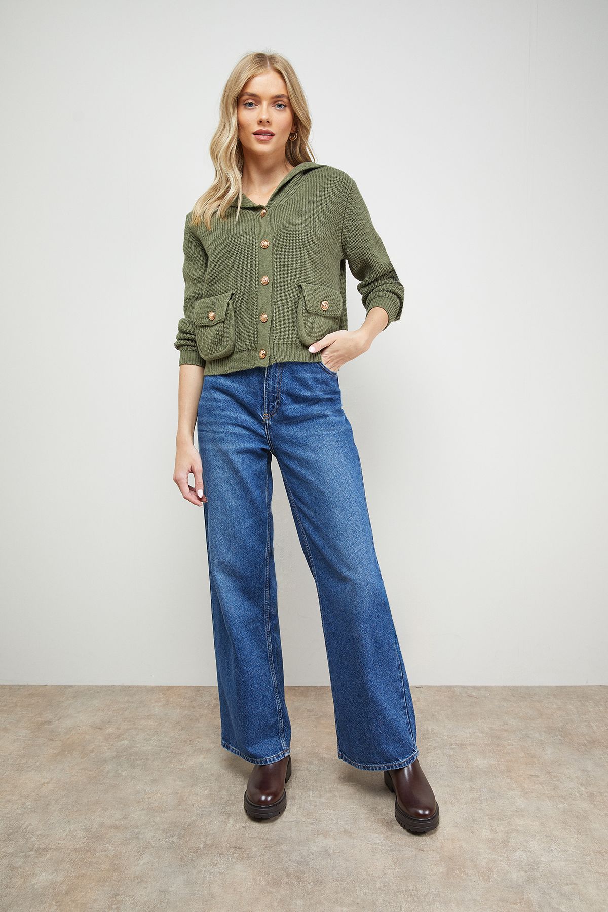 Oasis Hooded Pocket Front Button Down Cardigan Olive image 4