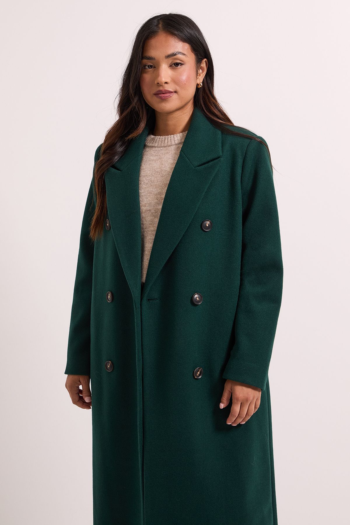 Dorothy Perkins Petite Maxi Length Double Breasted Coat Dark Green image 2