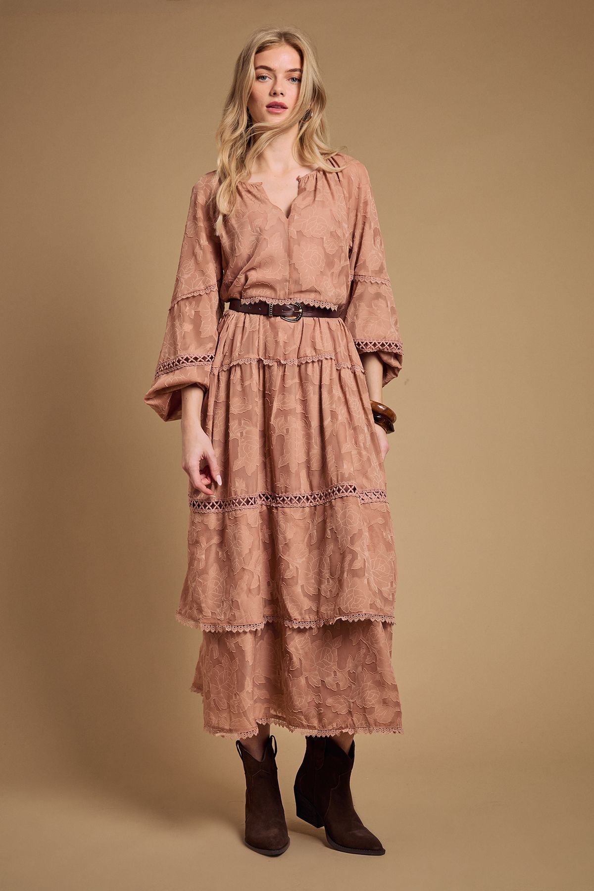 Oasis Amber Real Suede Western Ankle Boots Chocolate image 2