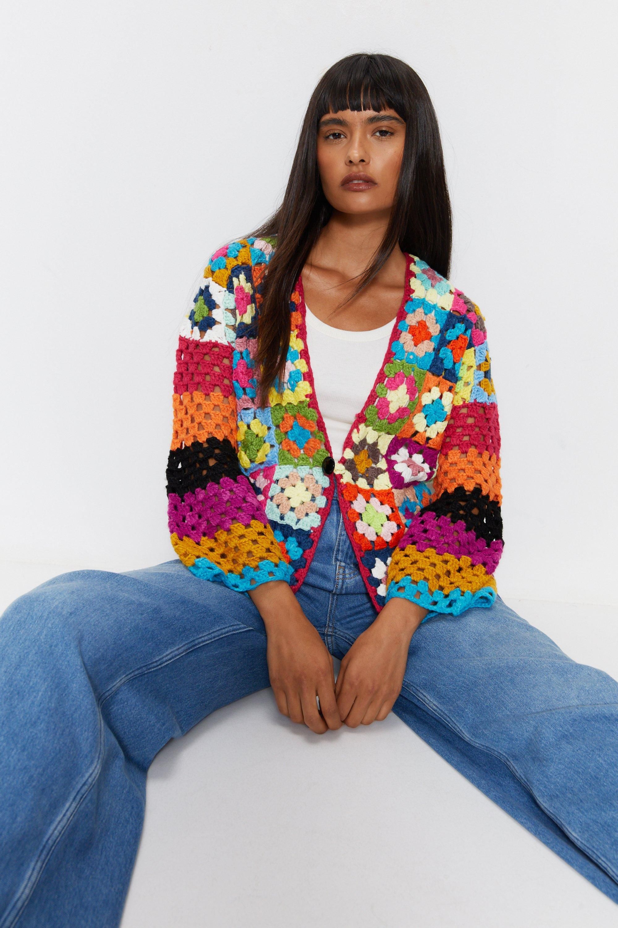 Warehouse Crochet Multicolor Oversized Cardigan Multi image 3