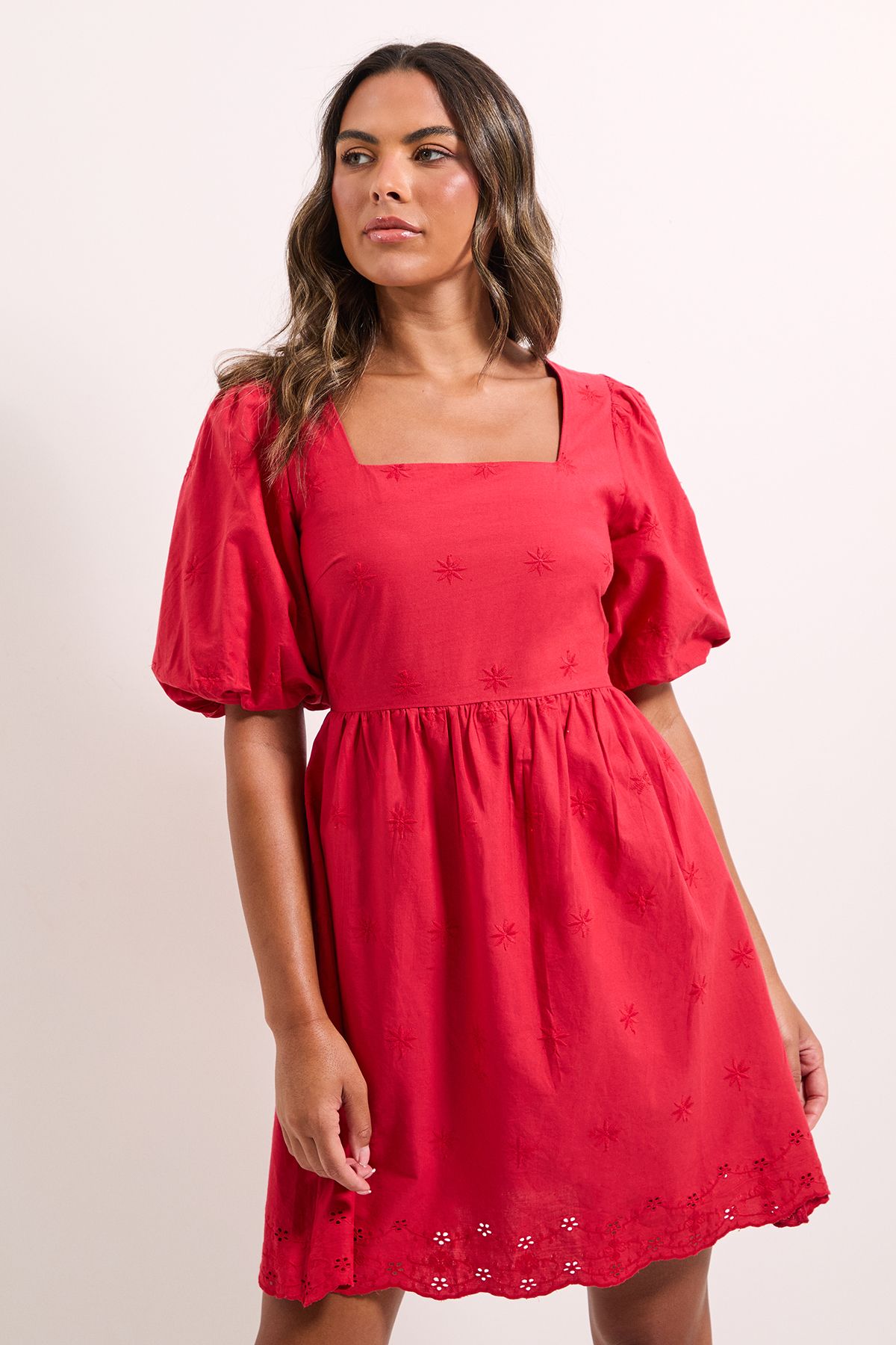 Dorothy Perkins Embroidered Square Neck Mini Dress Red image 2