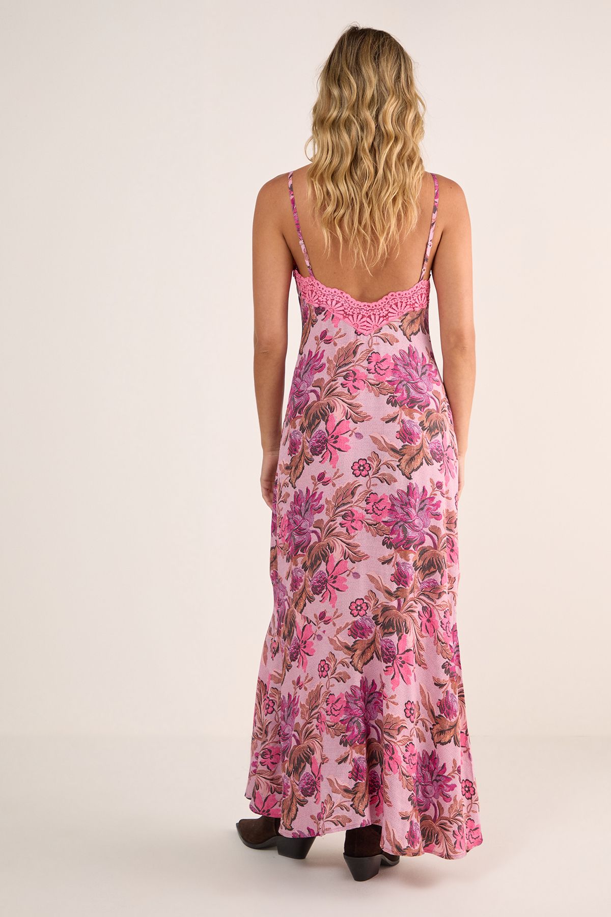 NastyGal Floral Cutwork Lace Strappy Maxi Dress Pink image 4