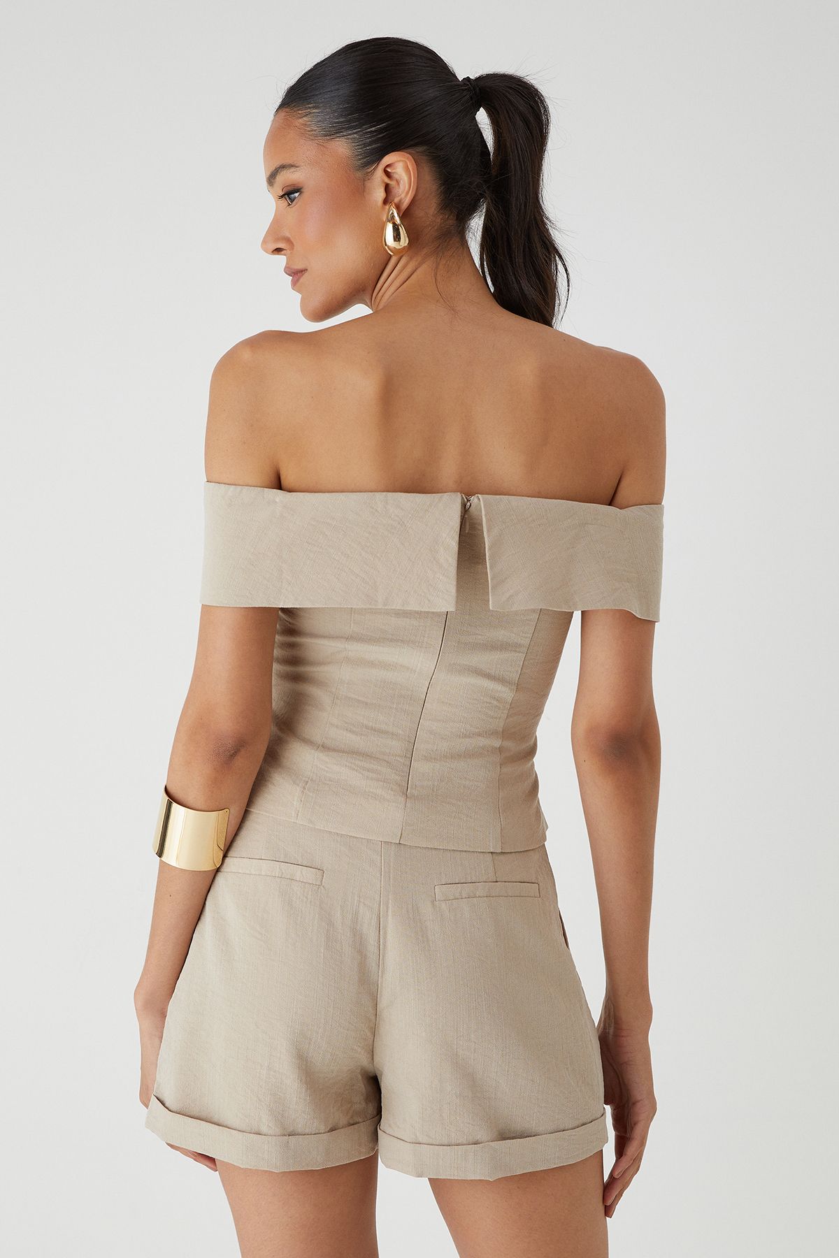 MissPap Linen Look High Waist Shorts Stone image 4