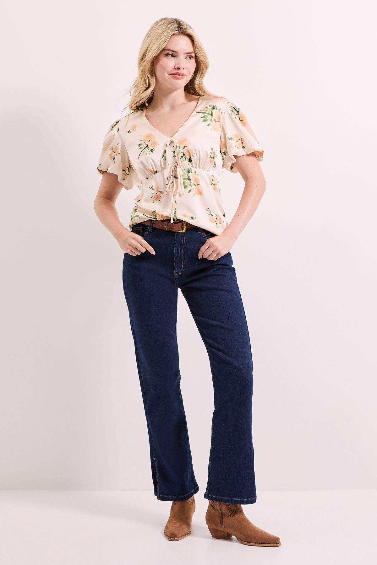 Dorothy Perkins Floral Tie Front Button Up Puff Sleeve Top Floral image 1