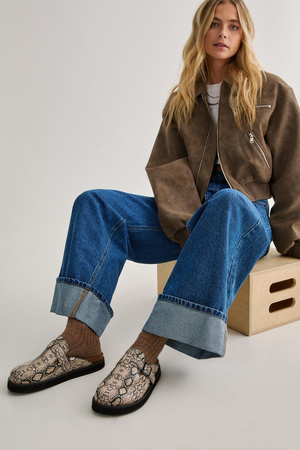 NastyGal Faux Leather Snake Print Mule Brown image 1