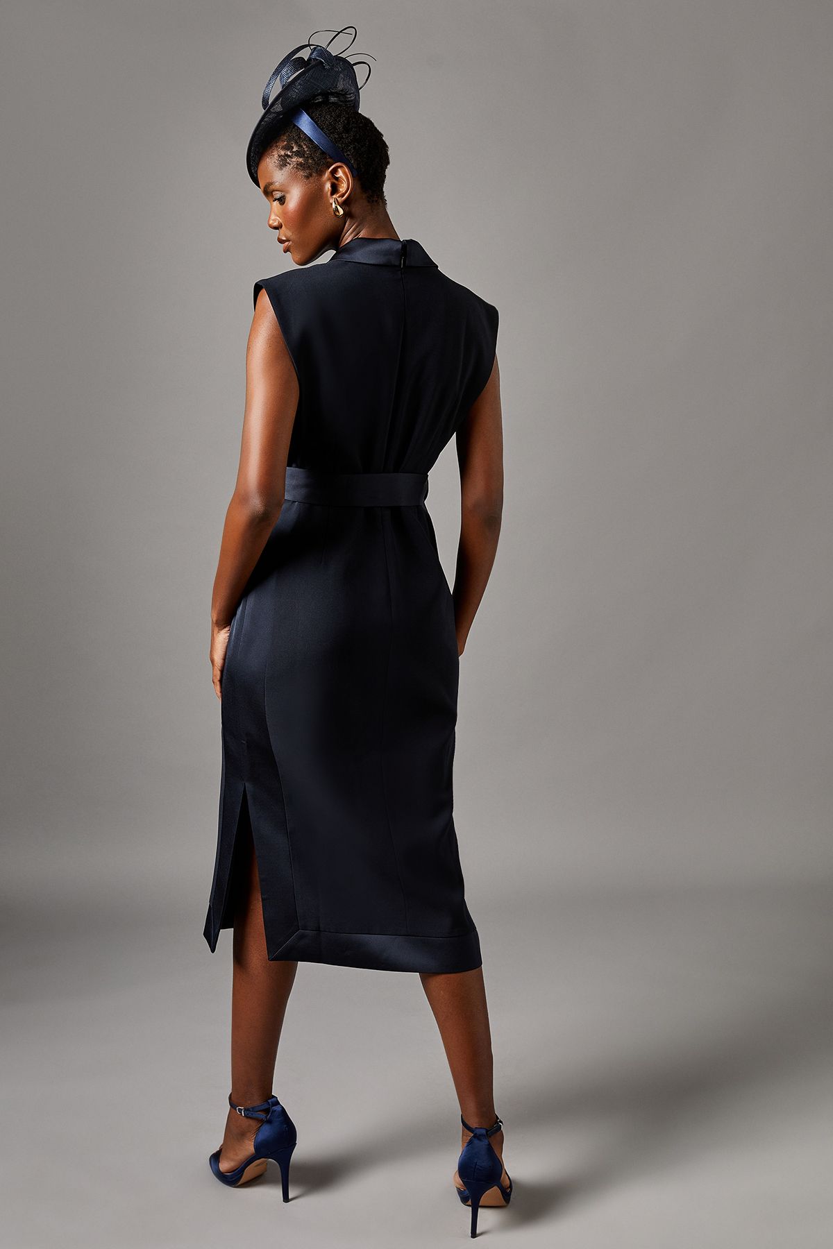 Coast Tux Satin Dress Navy image 3