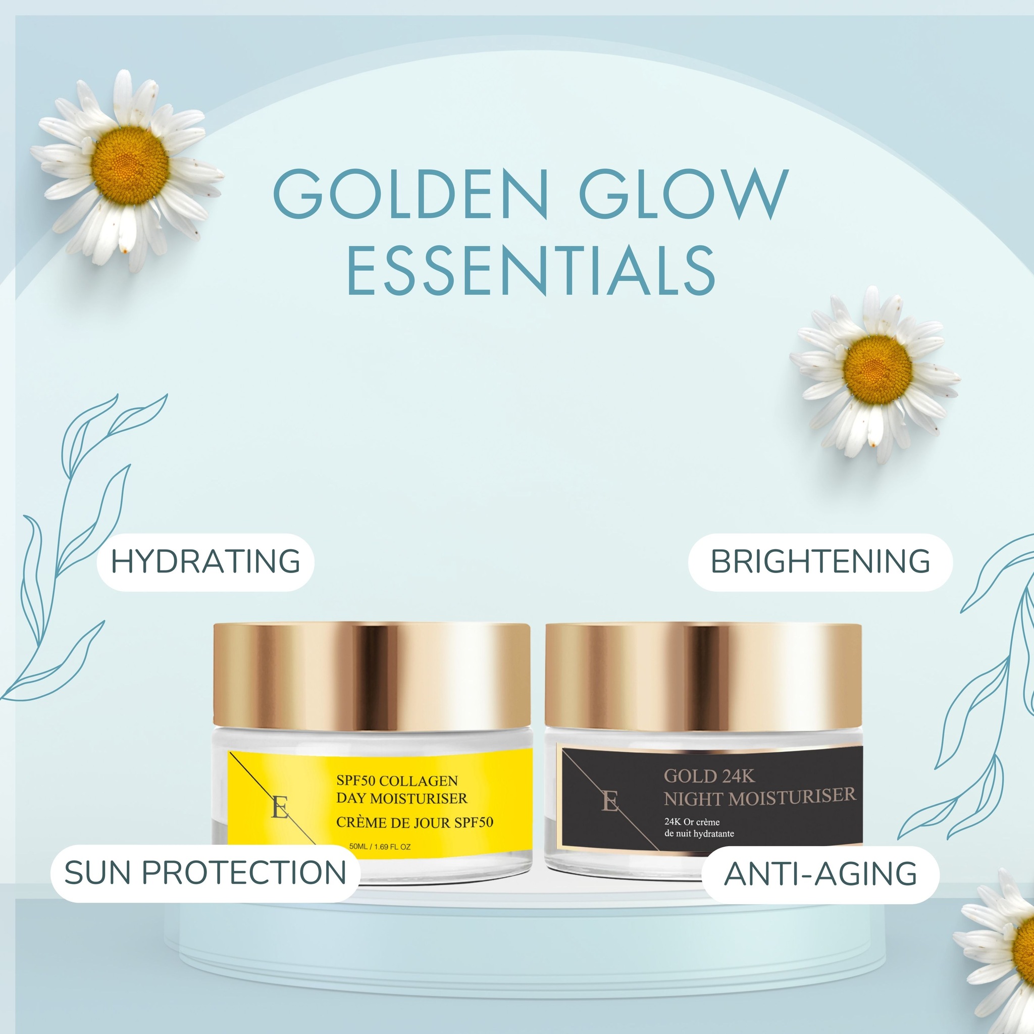 Erth Skin London SPF50 Day Cream 50ml+Anti-Wrinkle Night 24K Gold - 50ml image 2