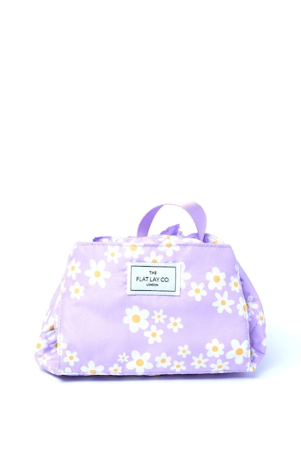 The Flat Lay Co Drawstring Makeup Bag in Lilac Daisy Multi