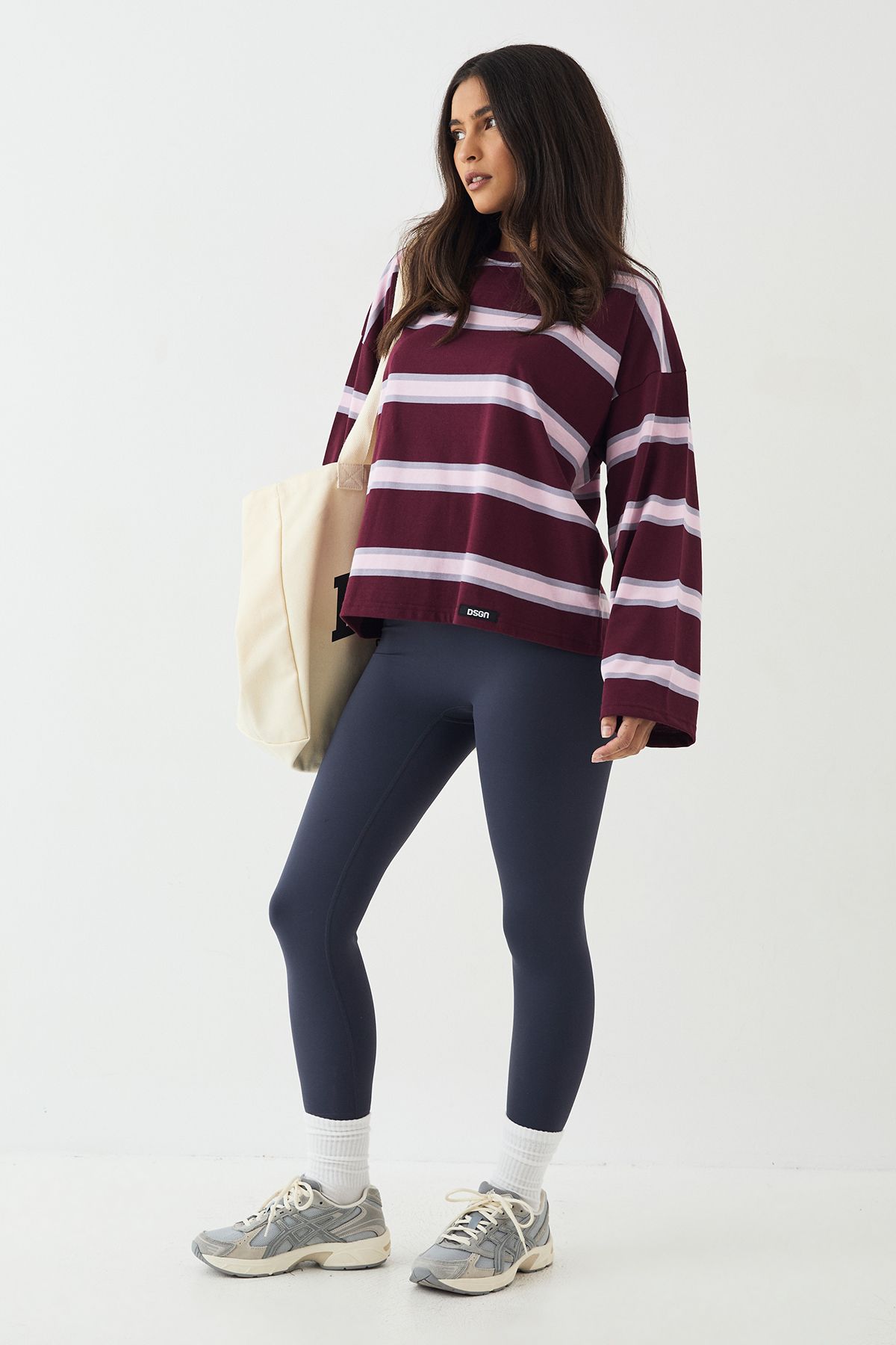 DSGN Studio DSGN Studio Stripe Oversized Long Sleeve T-Shirt Burgundy image 3