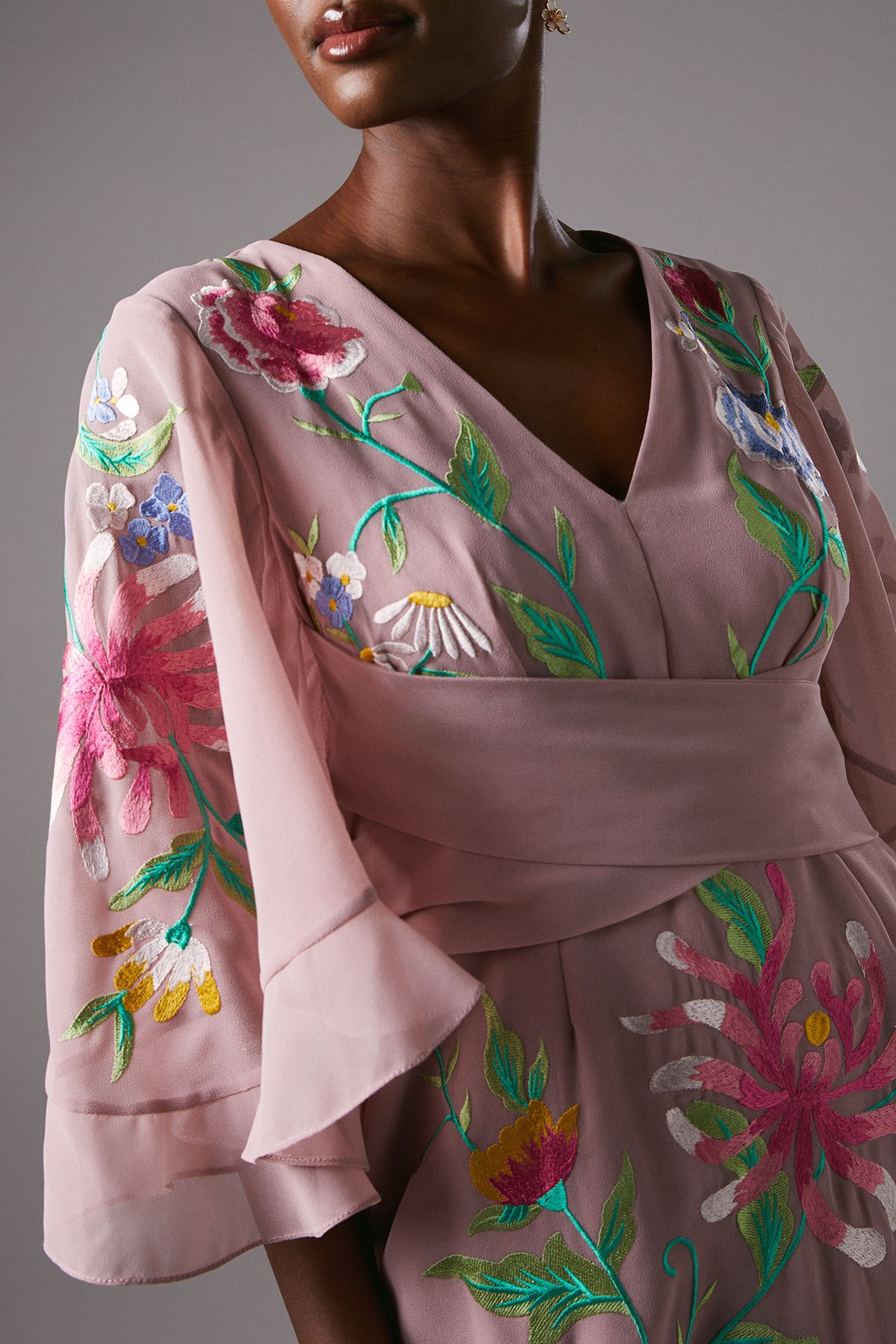 Coast Embroidered Midi Dress With Ruffles Nude image 5