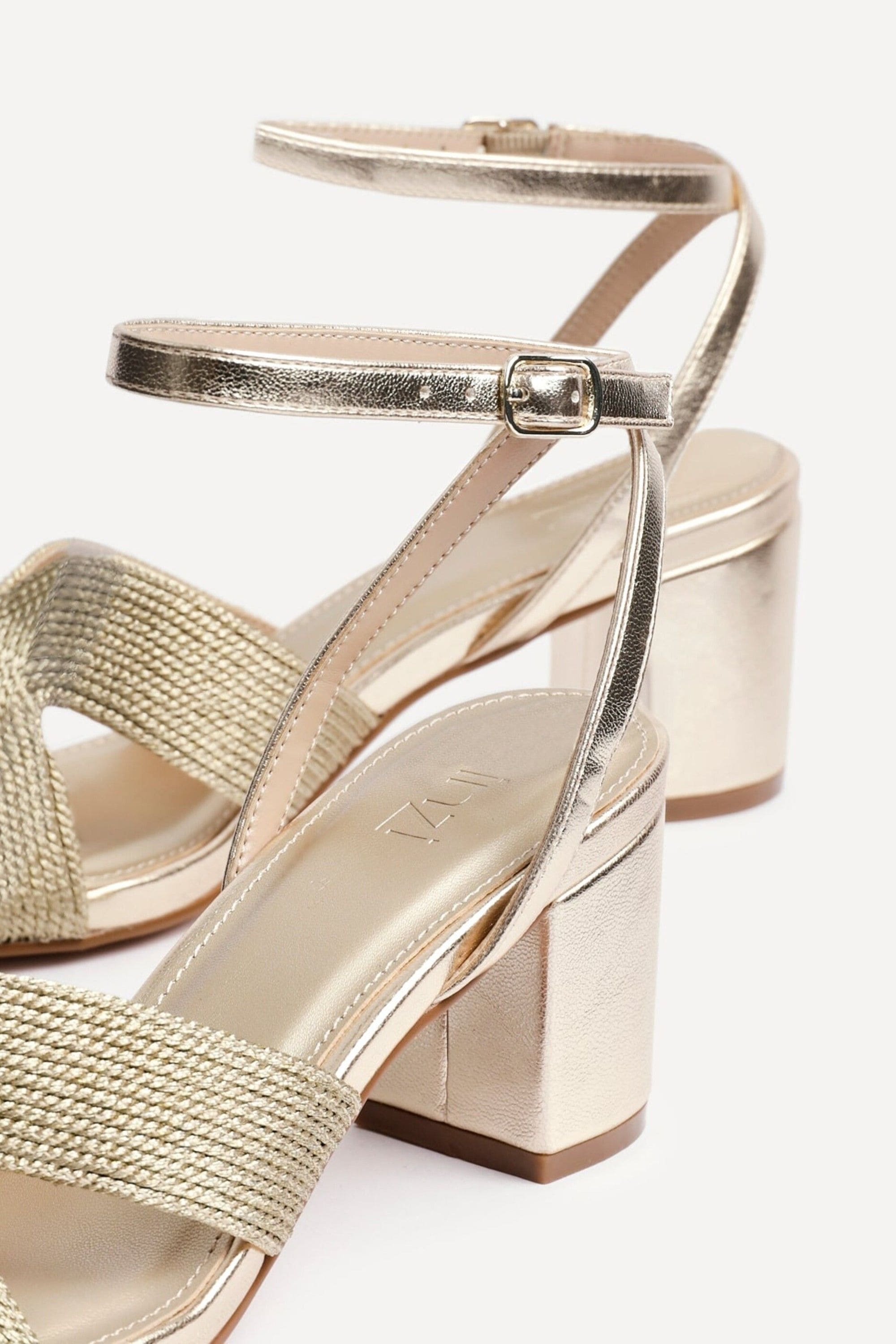 Linzi Alessia Gold Woven Loop Design Block Heeled Sandals image 5