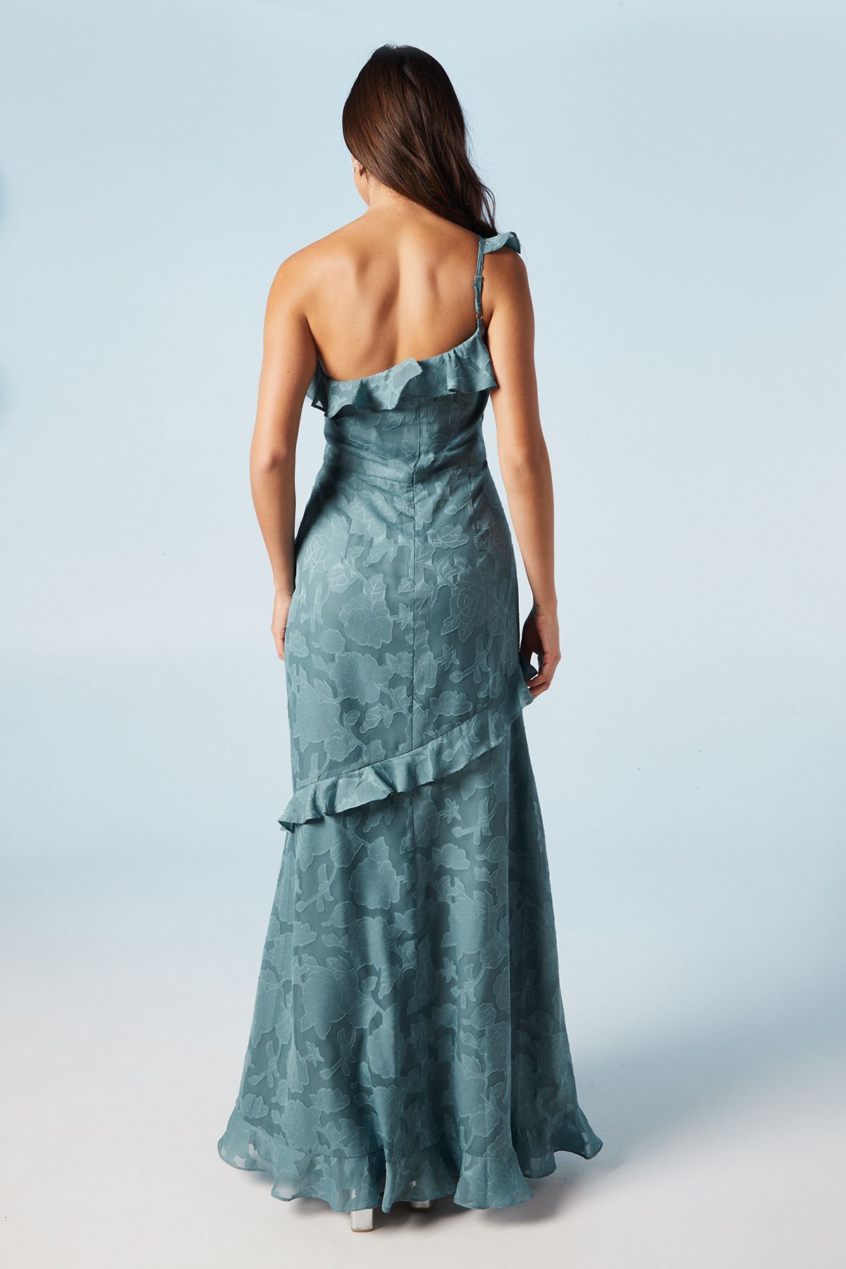 Oasis Rose Georgette One Shoulder Maxi Bridesmaid Dress Dusty Blue image 3