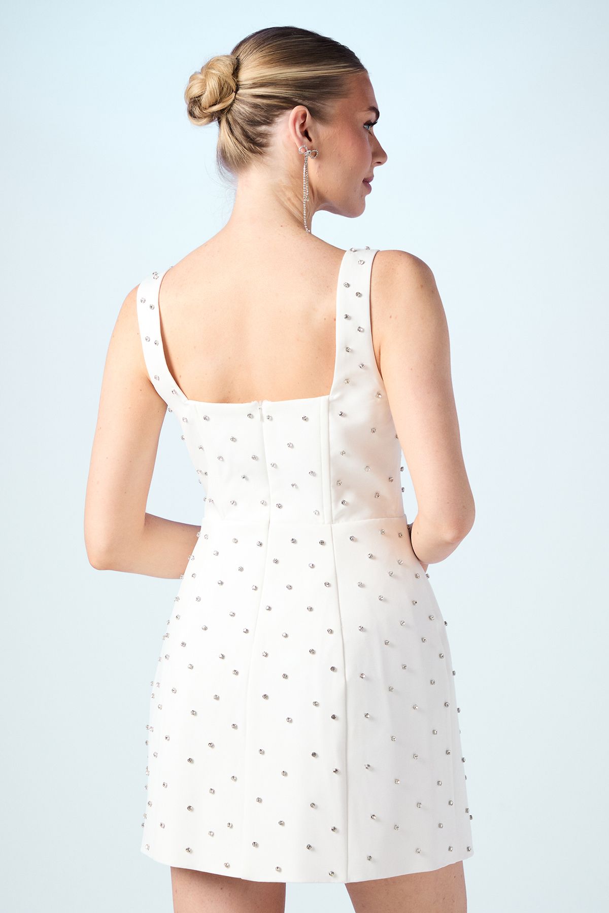 Coast Square Neck Hotfix crepe Bridal Mini Dress Ivory image 3