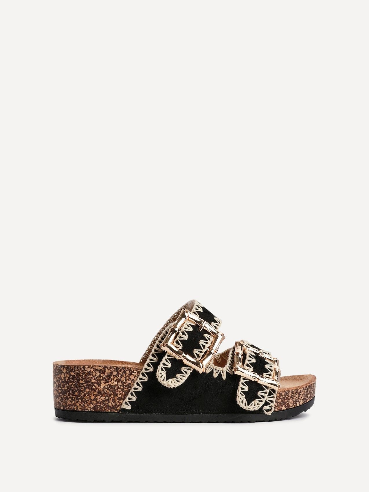 Linzi Darby Black Faux Suede Double Buckle Sandal image 1